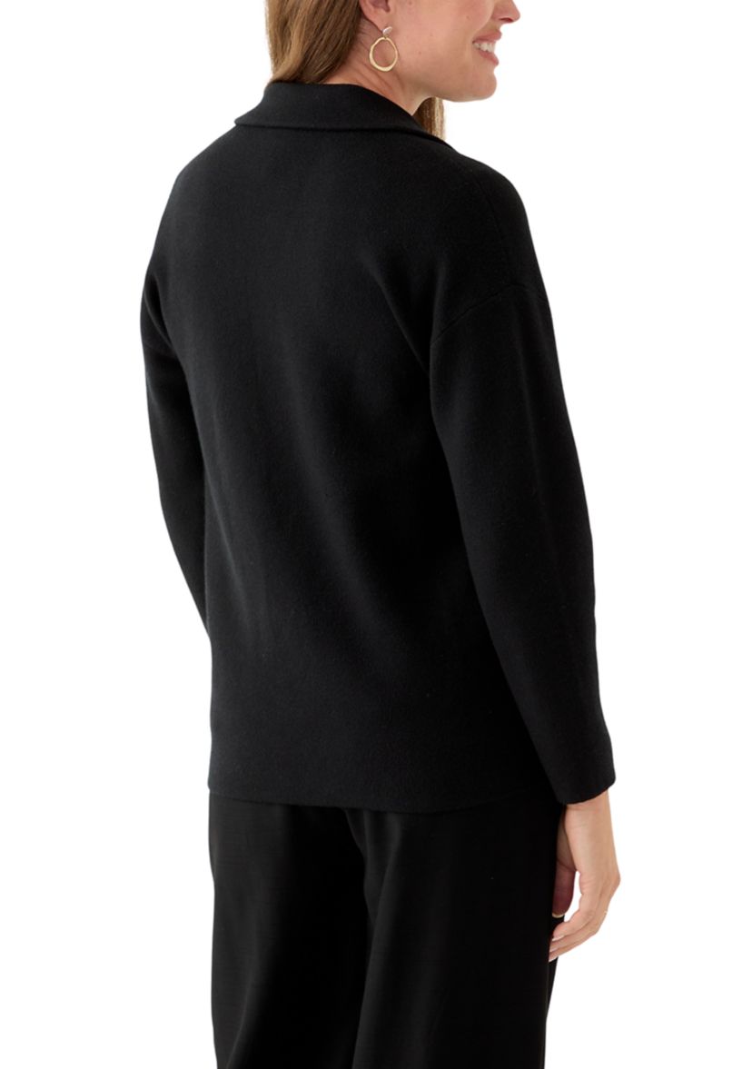Petite Long Sleeve Notch Vollar Sweater