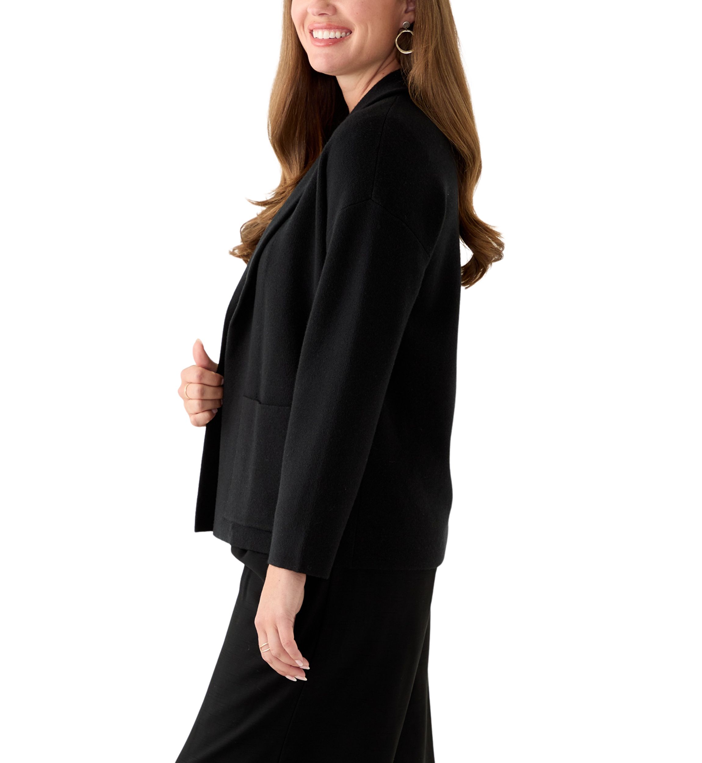 Petite Long Sleeve Notch Vollar Sweater
