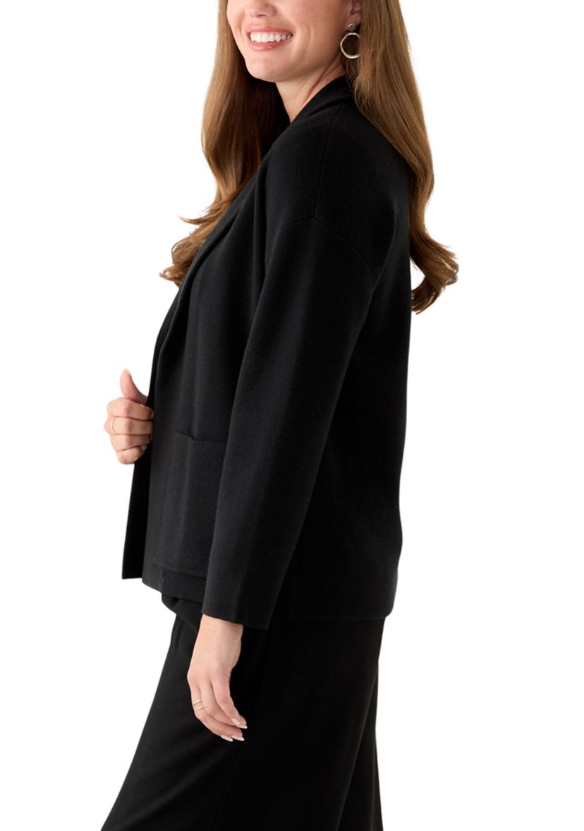 Petite Long Sleeve Notch Vollar Sweater
