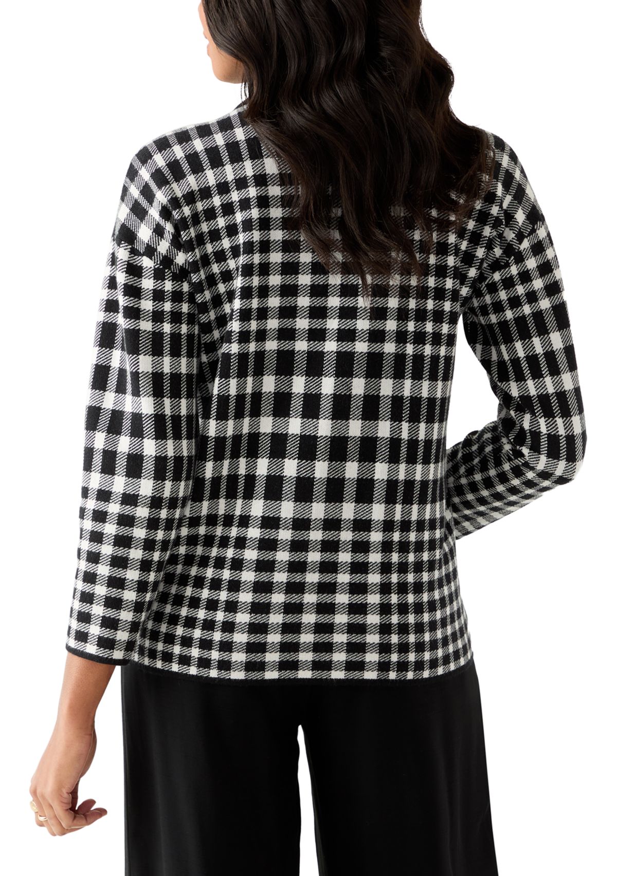 Petite Long Sleeve Notch Collar Plaid Blazer