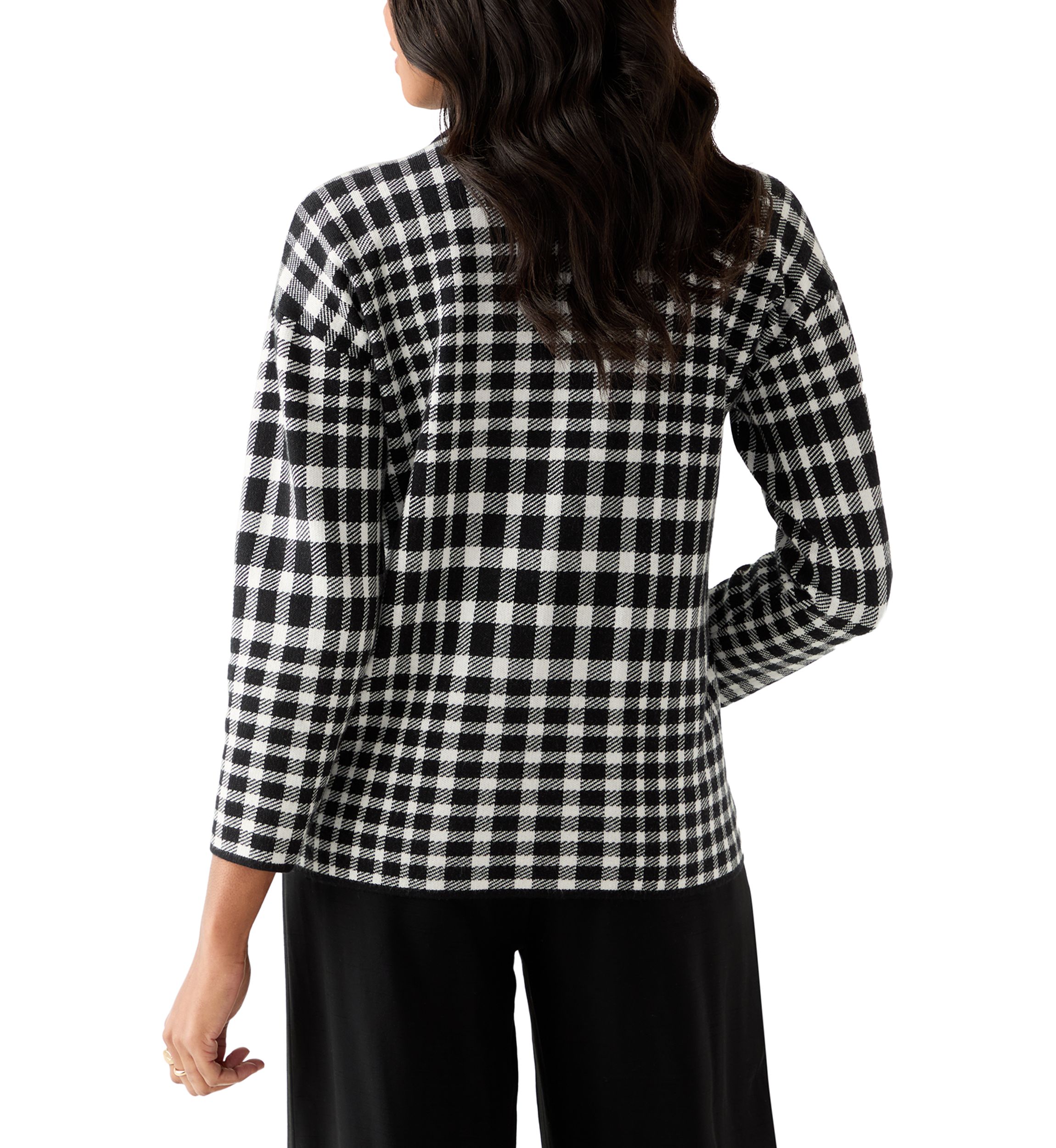 Petite Long Sleeve Notch Collar Plaid Blazer