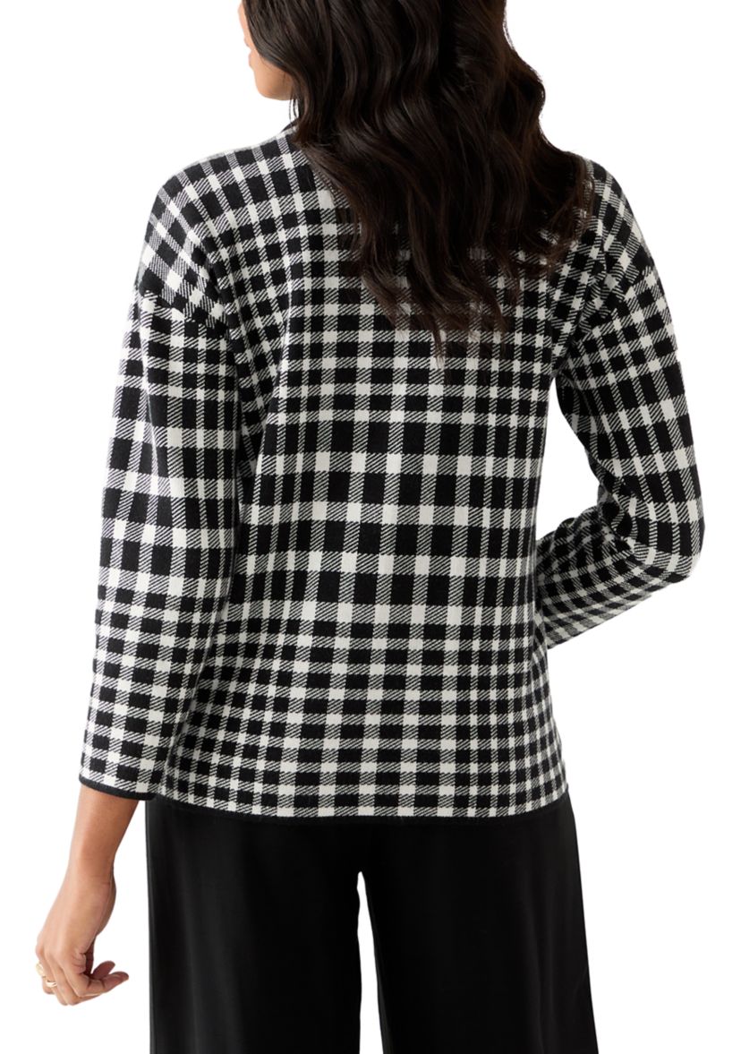 Petite Long Sleeve Notch Collar Plaid Blazer
