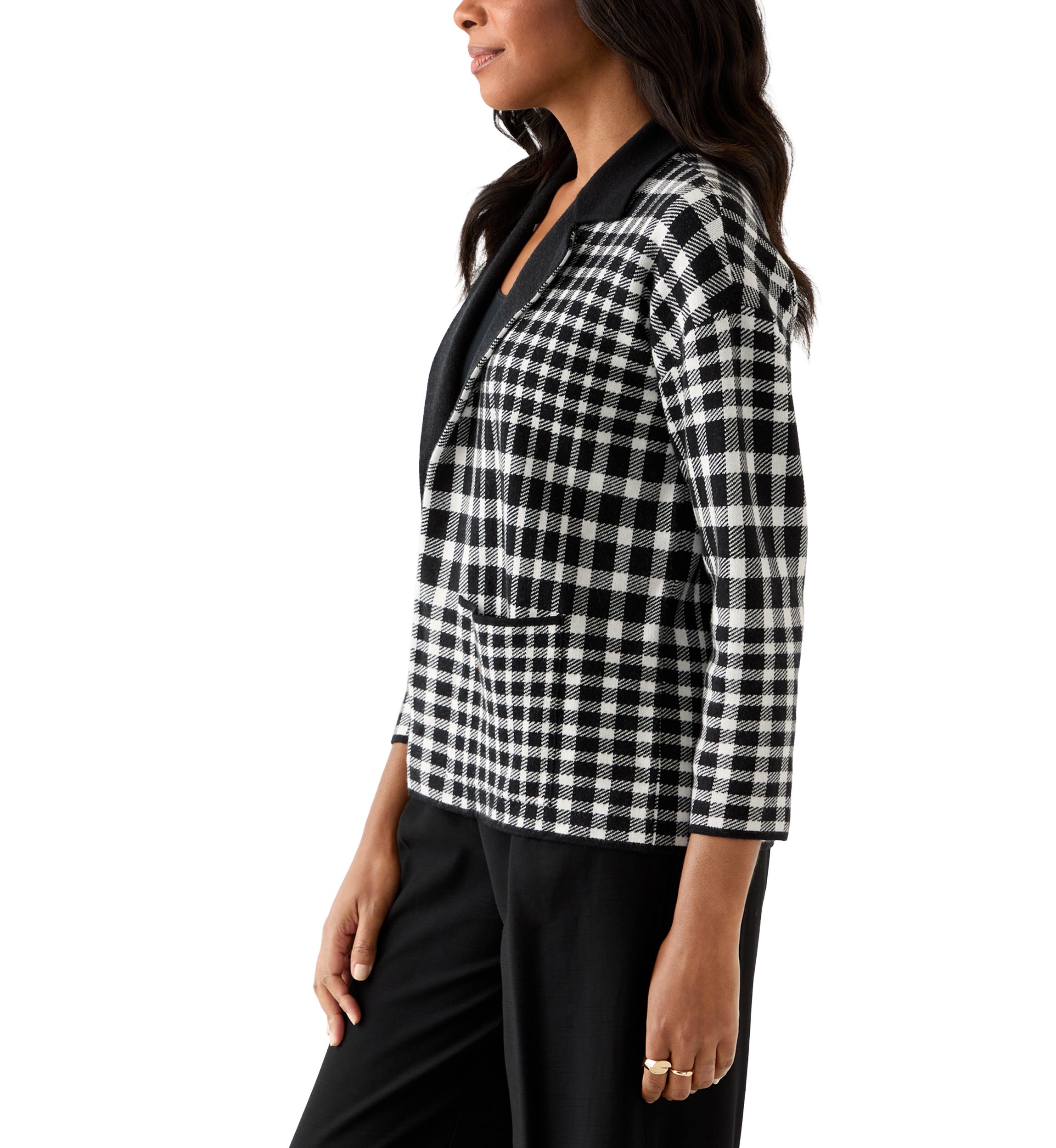 Petite Long Sleeve Notch Collar Plaid Blazer