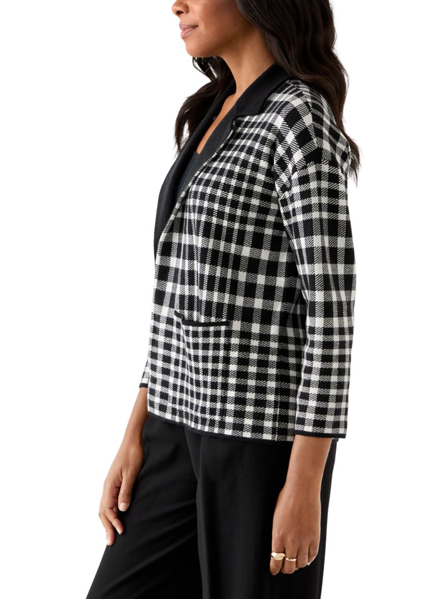 Petite Long Sleeve Notch Collar Plaid Blazer