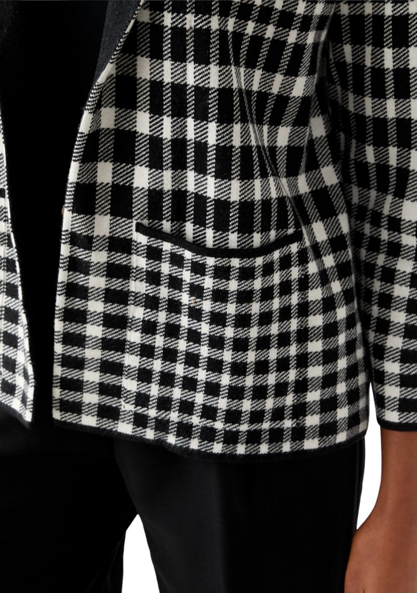 Petite Long Sleeve Notch Collar Plaid Blazer