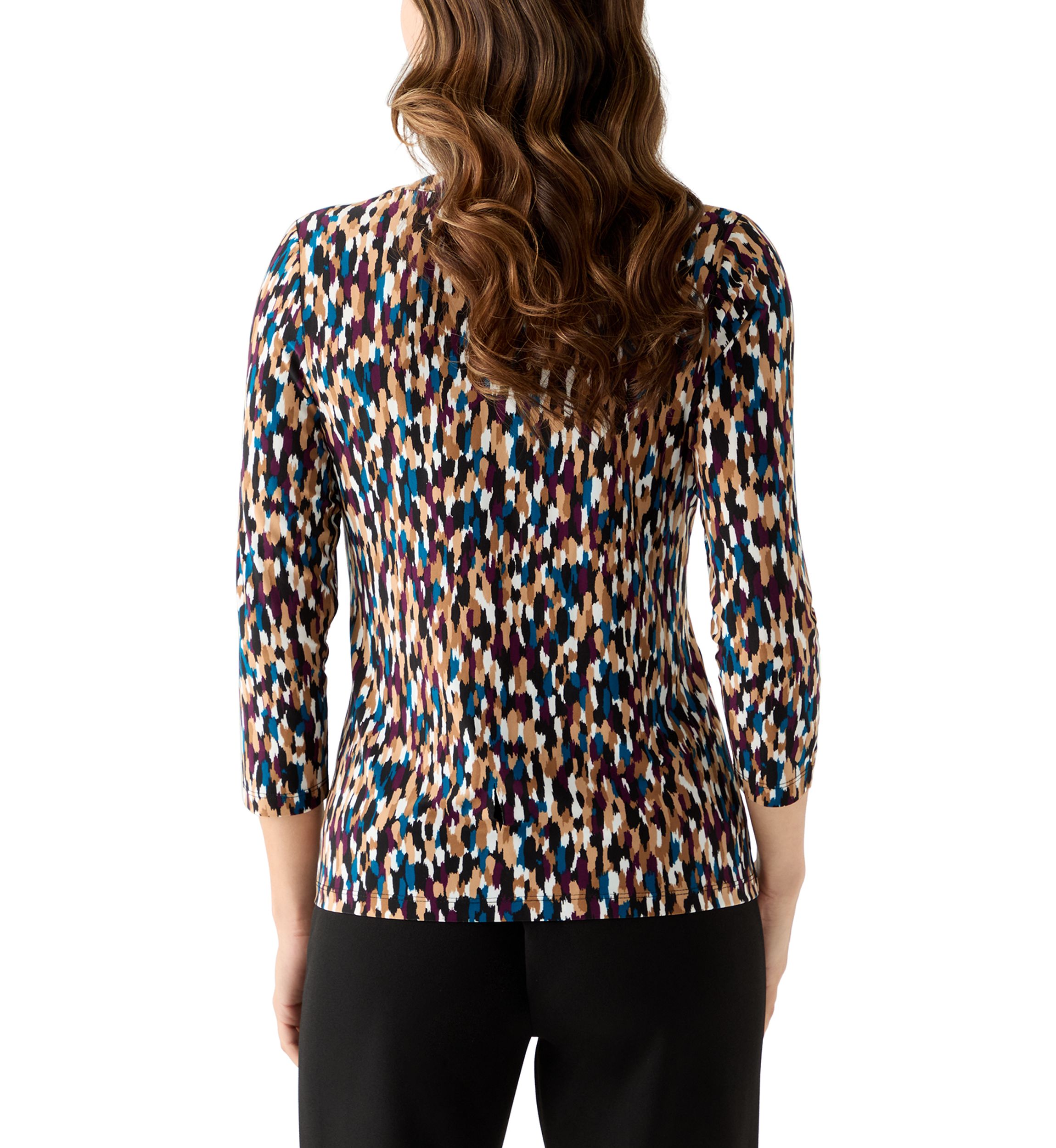 Womens 3/4 Sleeve Printed Henley Top
