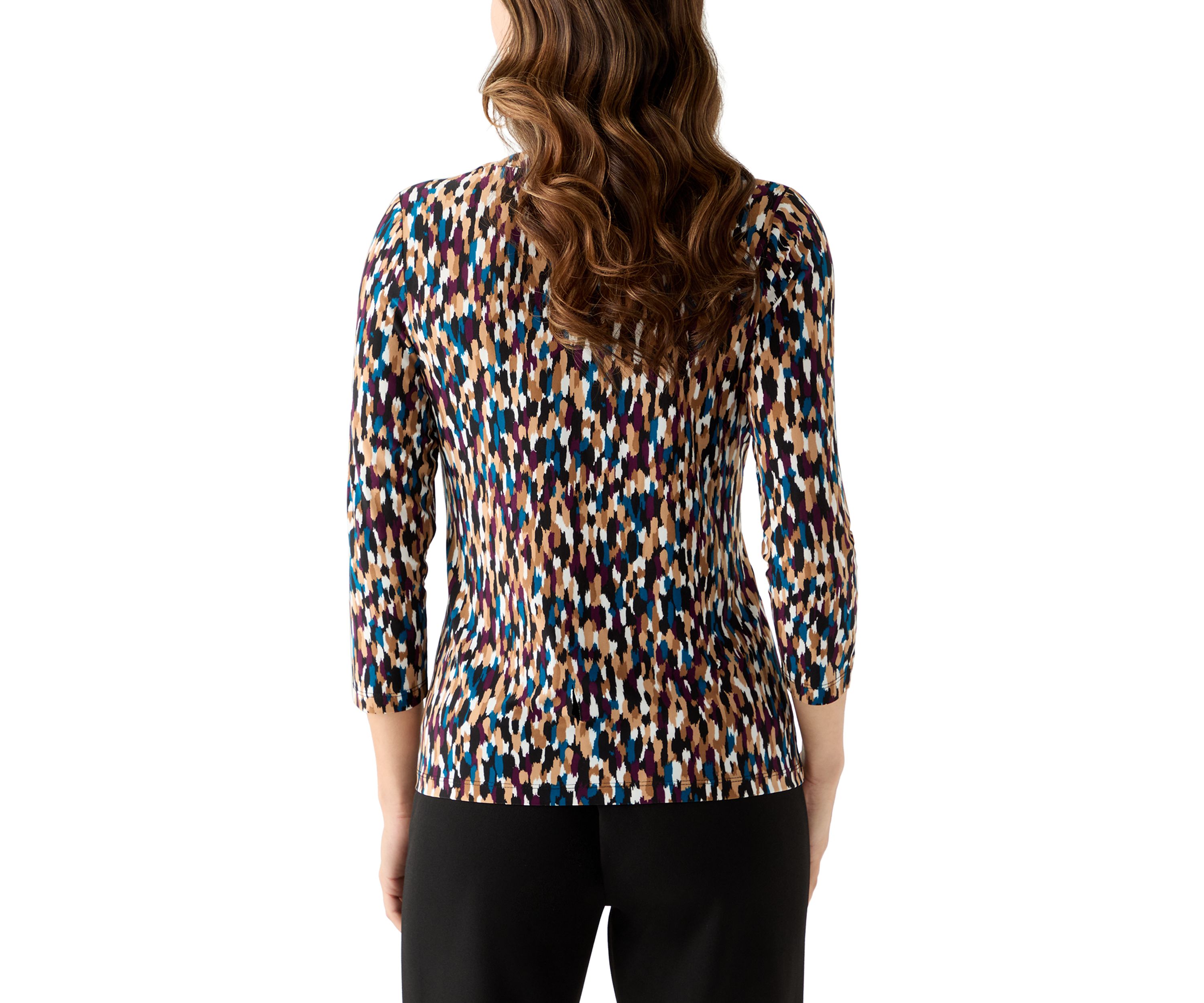 Womens 3/4 Sleeve Printed Henley Top
