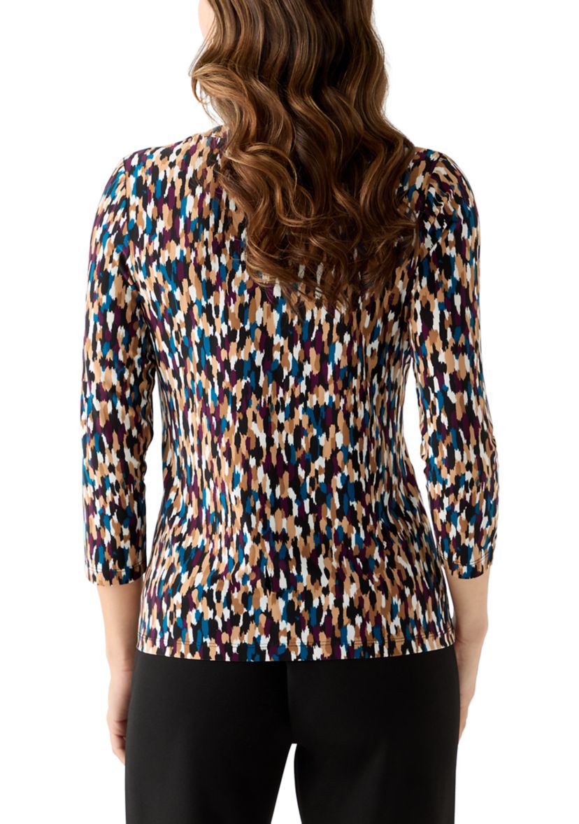 Womens 3/4 Sleeve Printed Henley Top