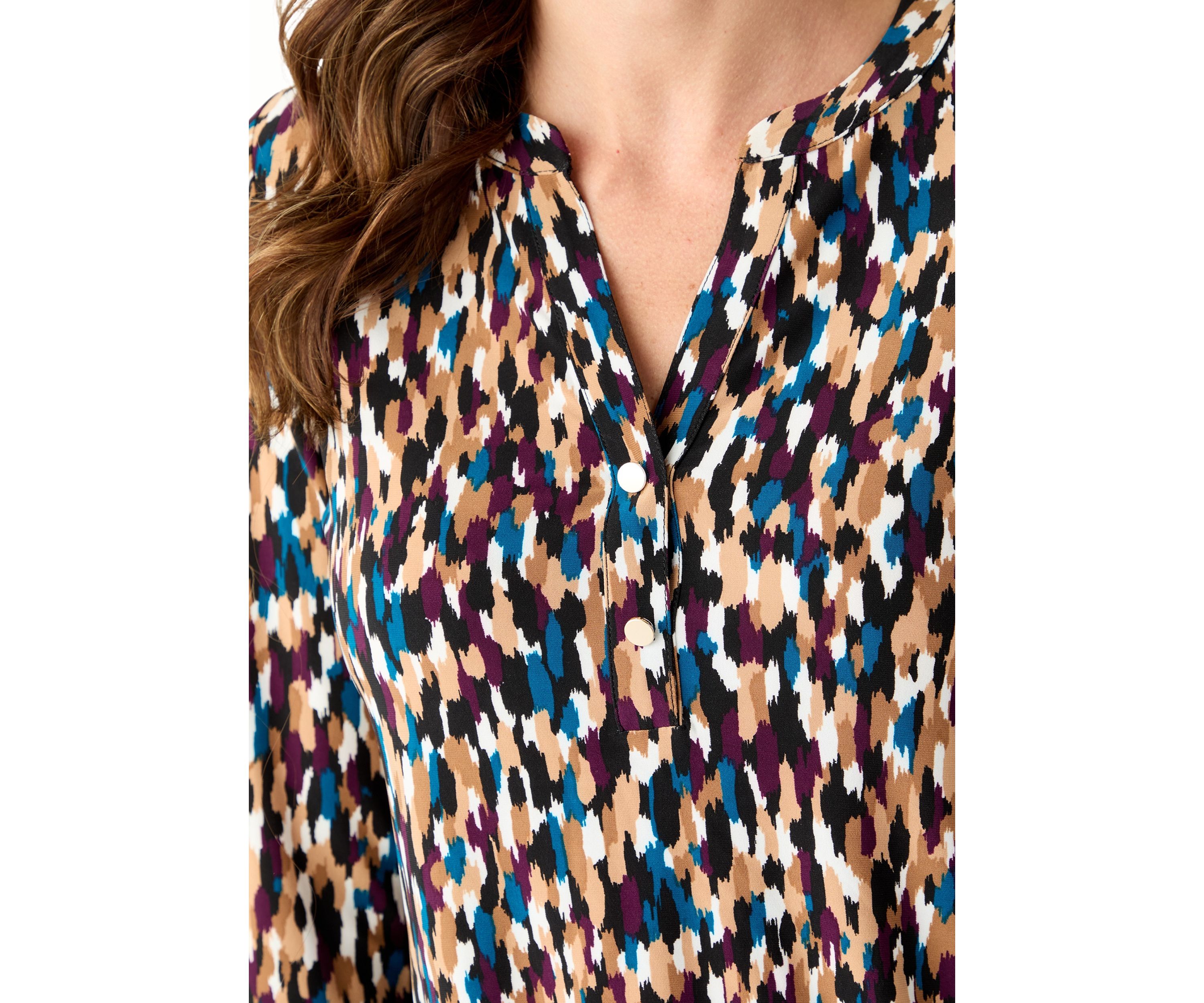 Womens 3/4 Sleeve Printed Henley Top