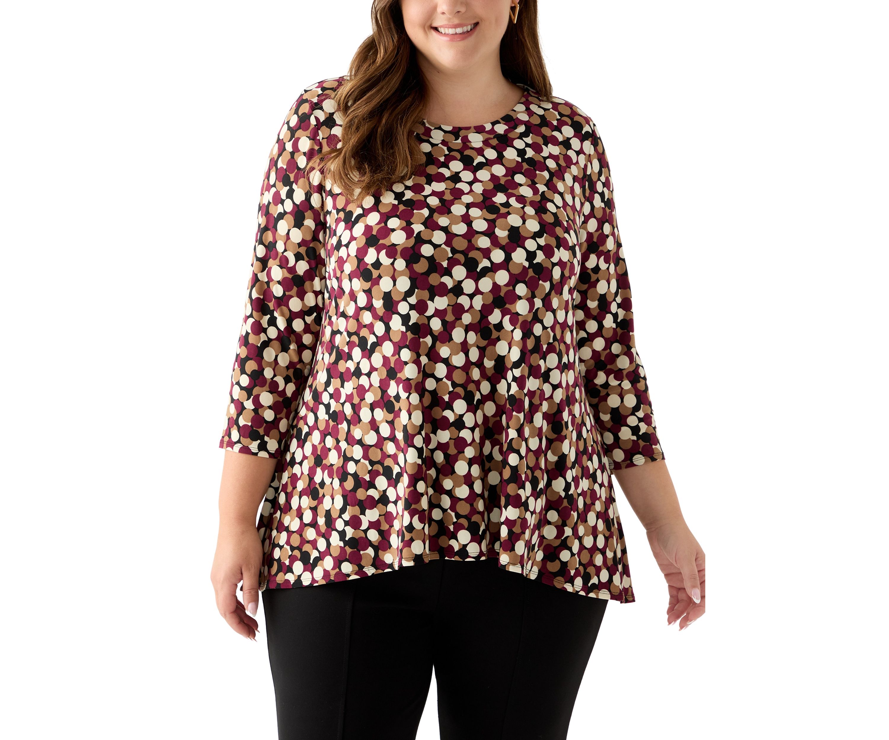 Plus Size 3/4 Drop Shoulder Printed Sharkbite Hem Tunic 