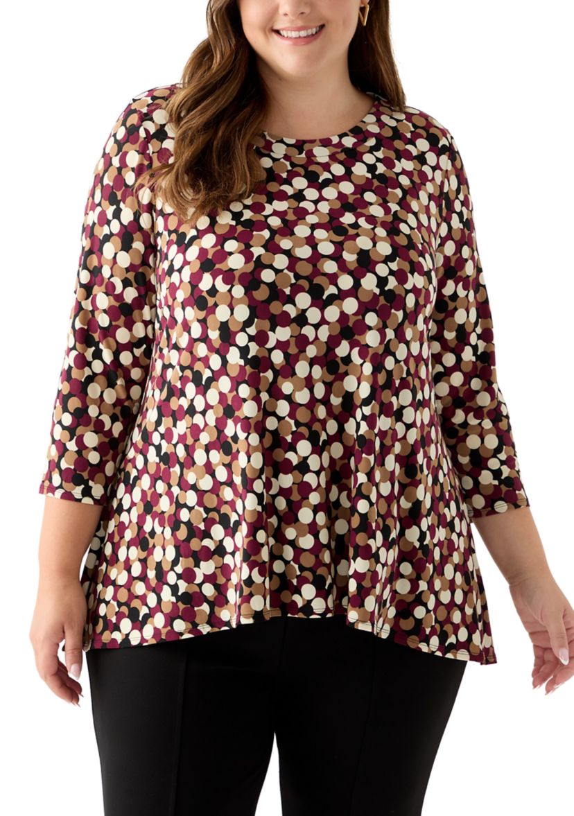 Plus Size 3/4 Drop Shoulder Printed Sharkbite Hem Tunic 