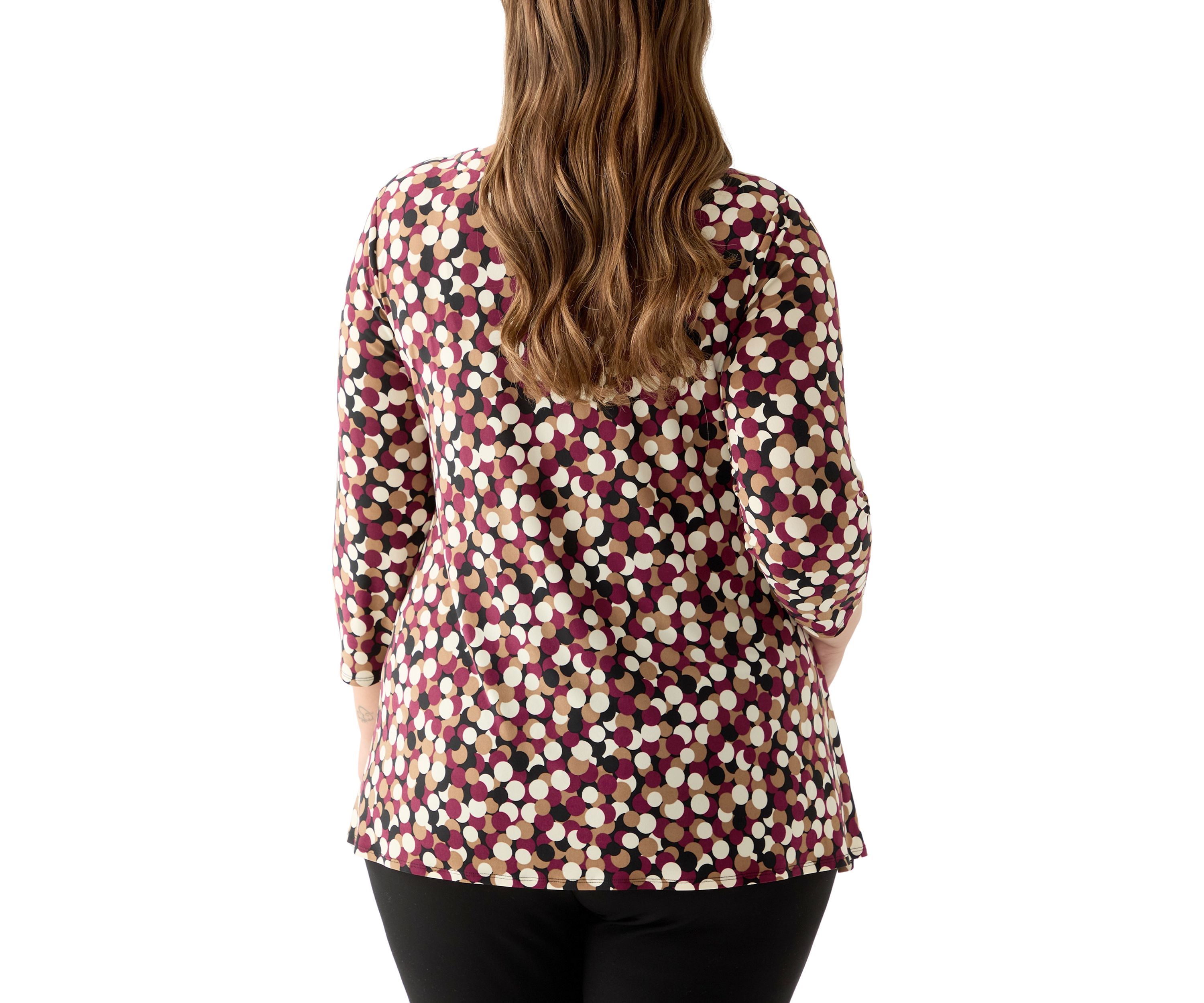 Plus Size 3/4 Drop Shoulder Printed Sharkbite Hem Tunic 