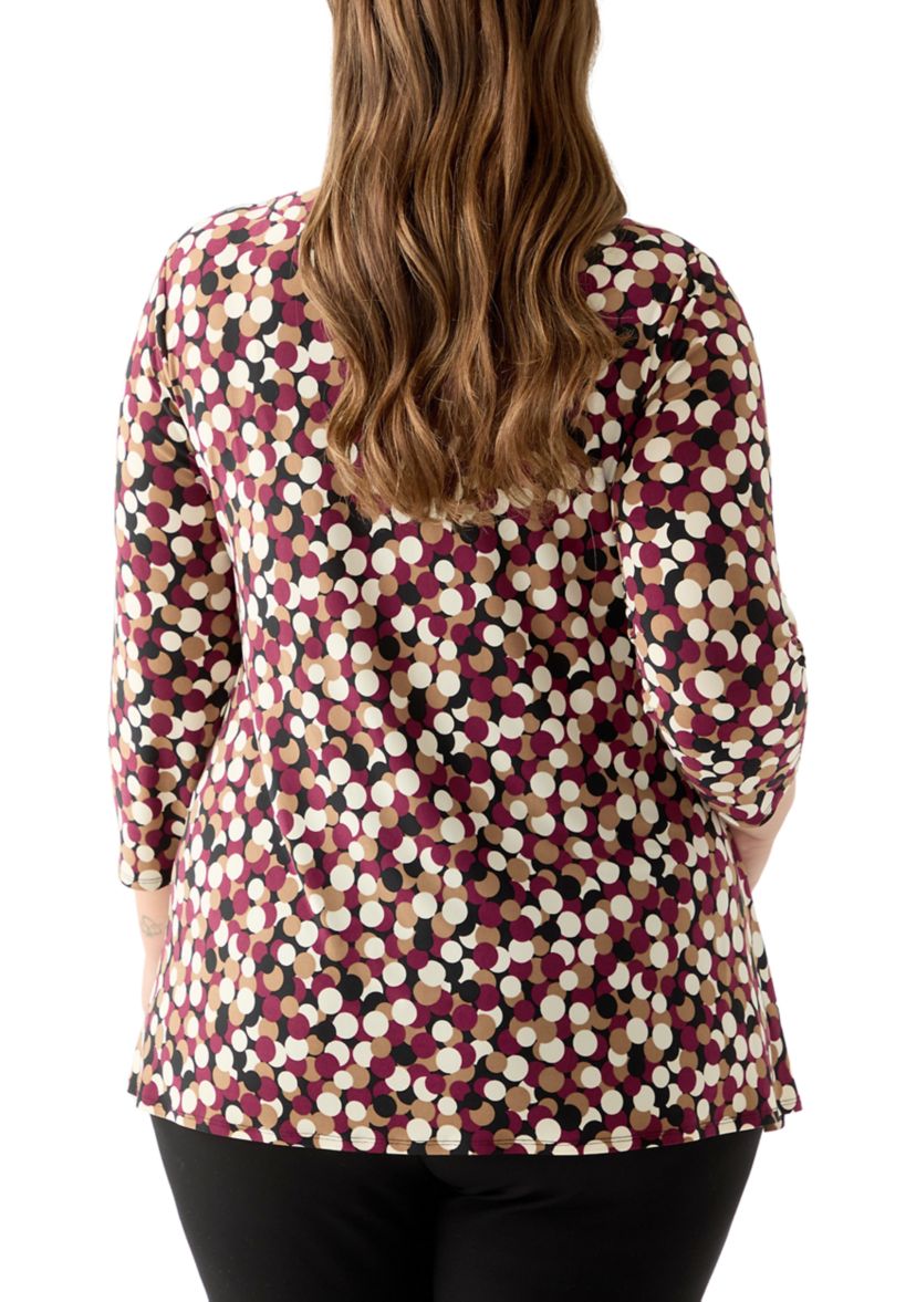 Plus Size 3/4 Drop Shoulder Printed Sharkbite Hem Tunic 