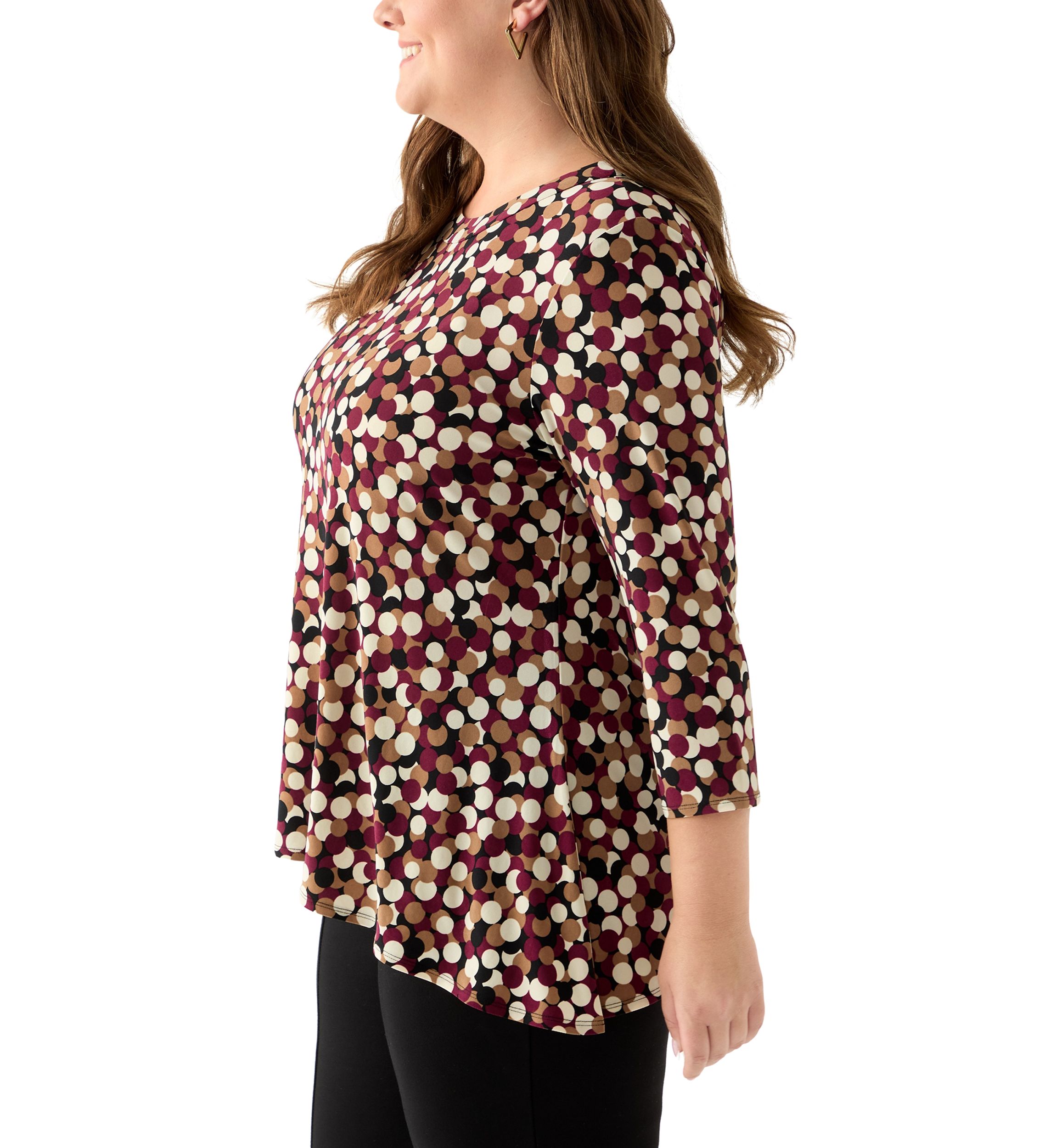 Plus Size 3/4 Drop Shoulder Printed Sharkbite Hem Tunic 