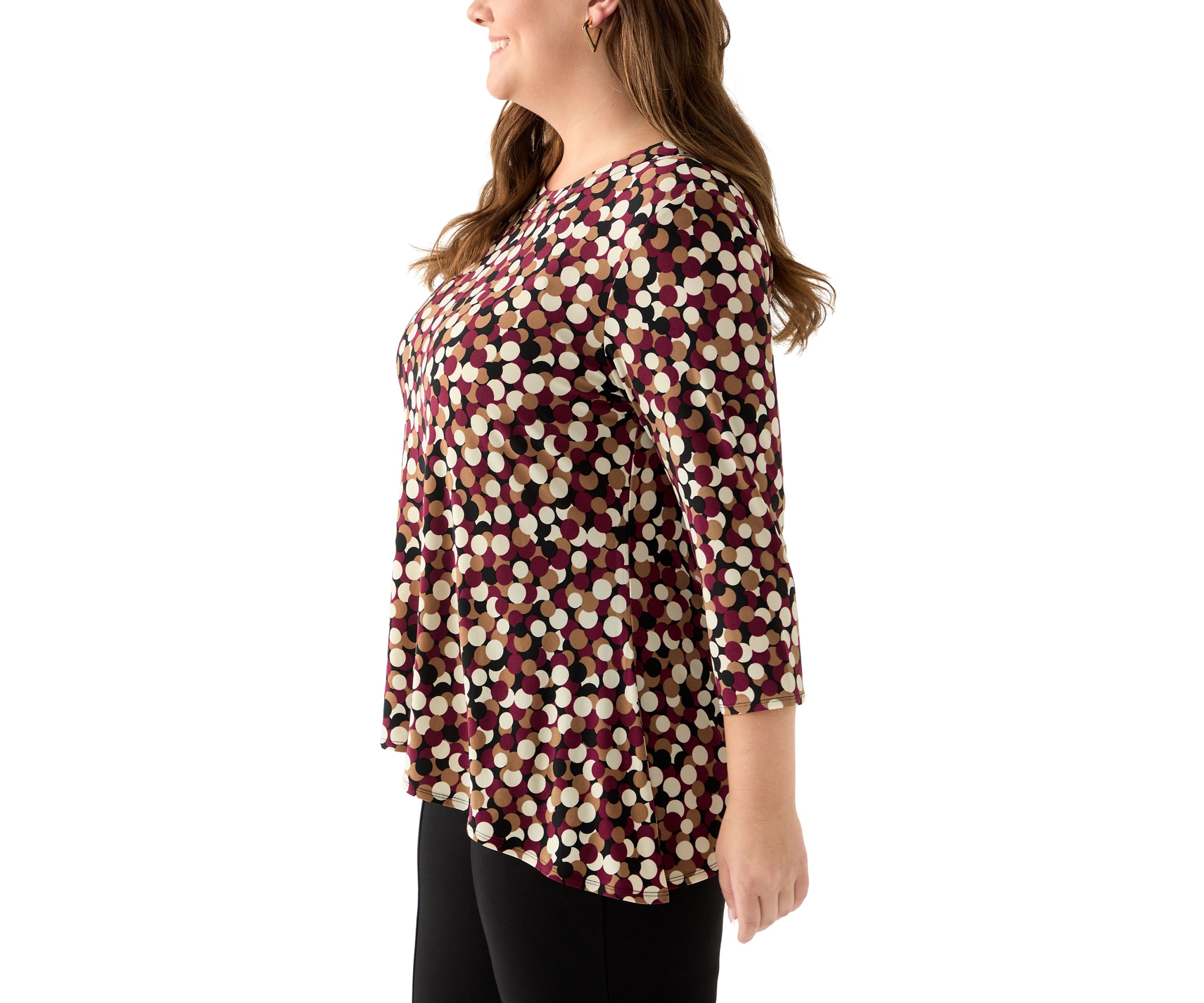 Plus Size 3/4 Drop Shoulder Printed Sharkbite Hem Tunic 