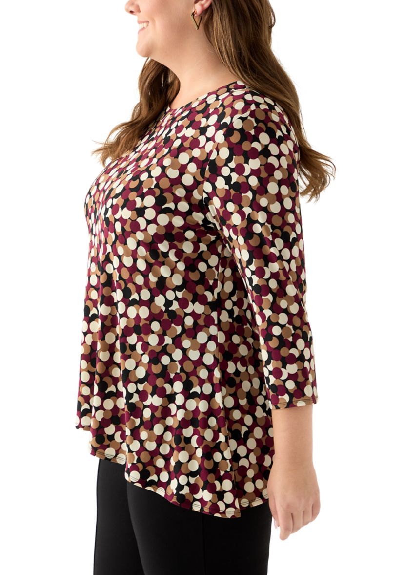 Plus Size 3/4 Drop Shoulder Printed Sharkbite Hem Tunic 