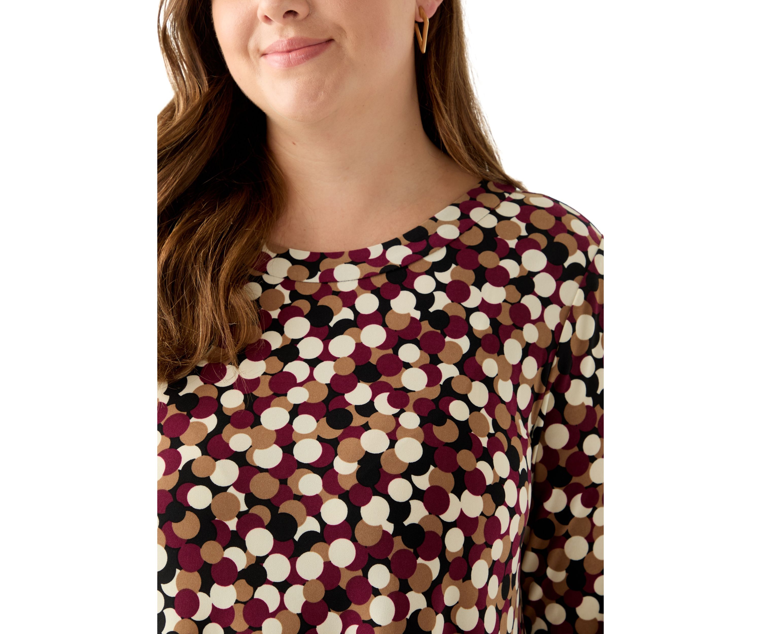 Plus Size 3/4 Drop Shoulder Printed Sharkbite Hem Tunic 