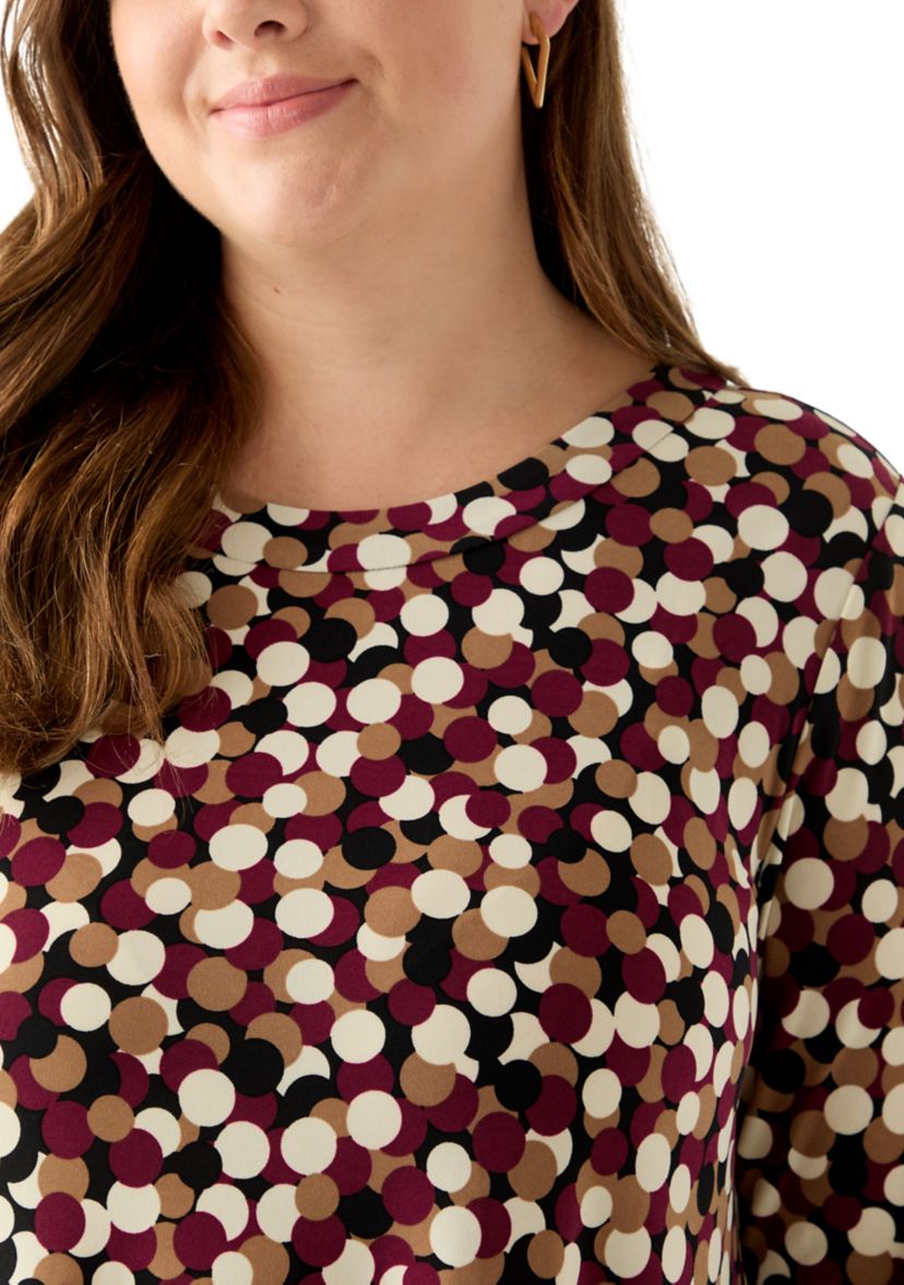 Plus Size 3/4 Drop Shoulder Printed Sharkbite Hem Tunic 
