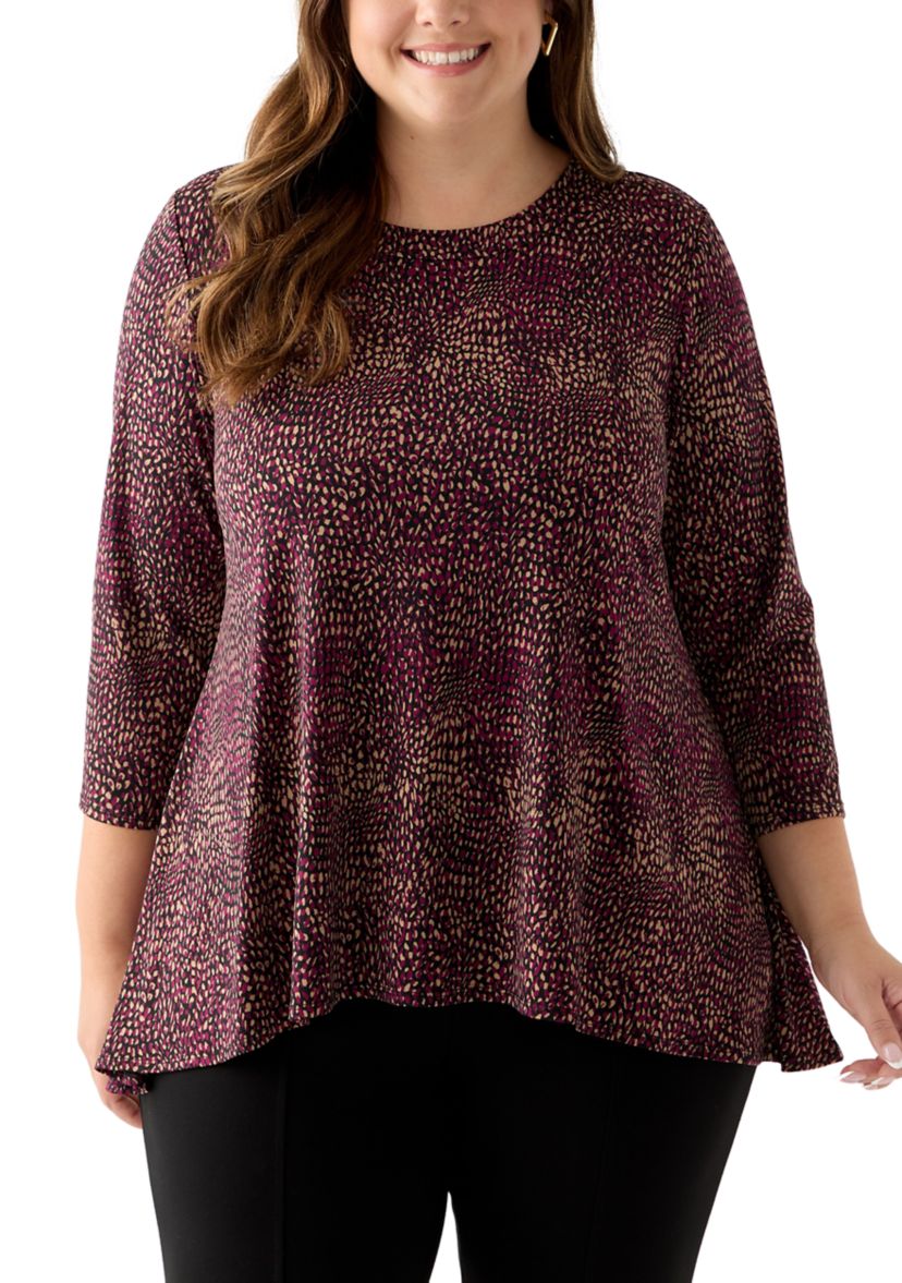 Plus Size 3/4 Drop Shoulder Printed Sharkbite Hem Tunic 