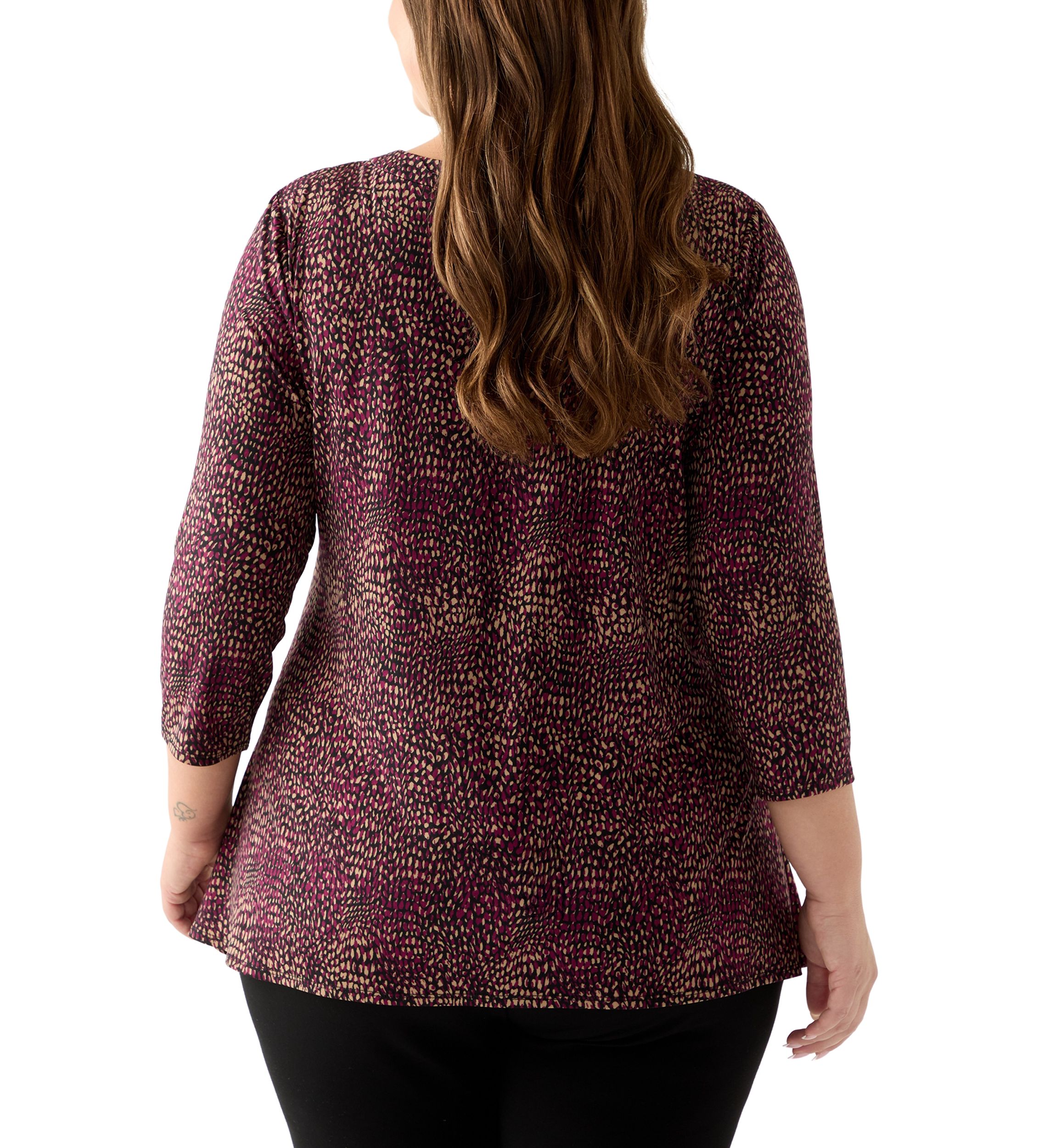 Plus Size 3/4 Drop Shoulder Printed Sharkbite Hem Tunic 
