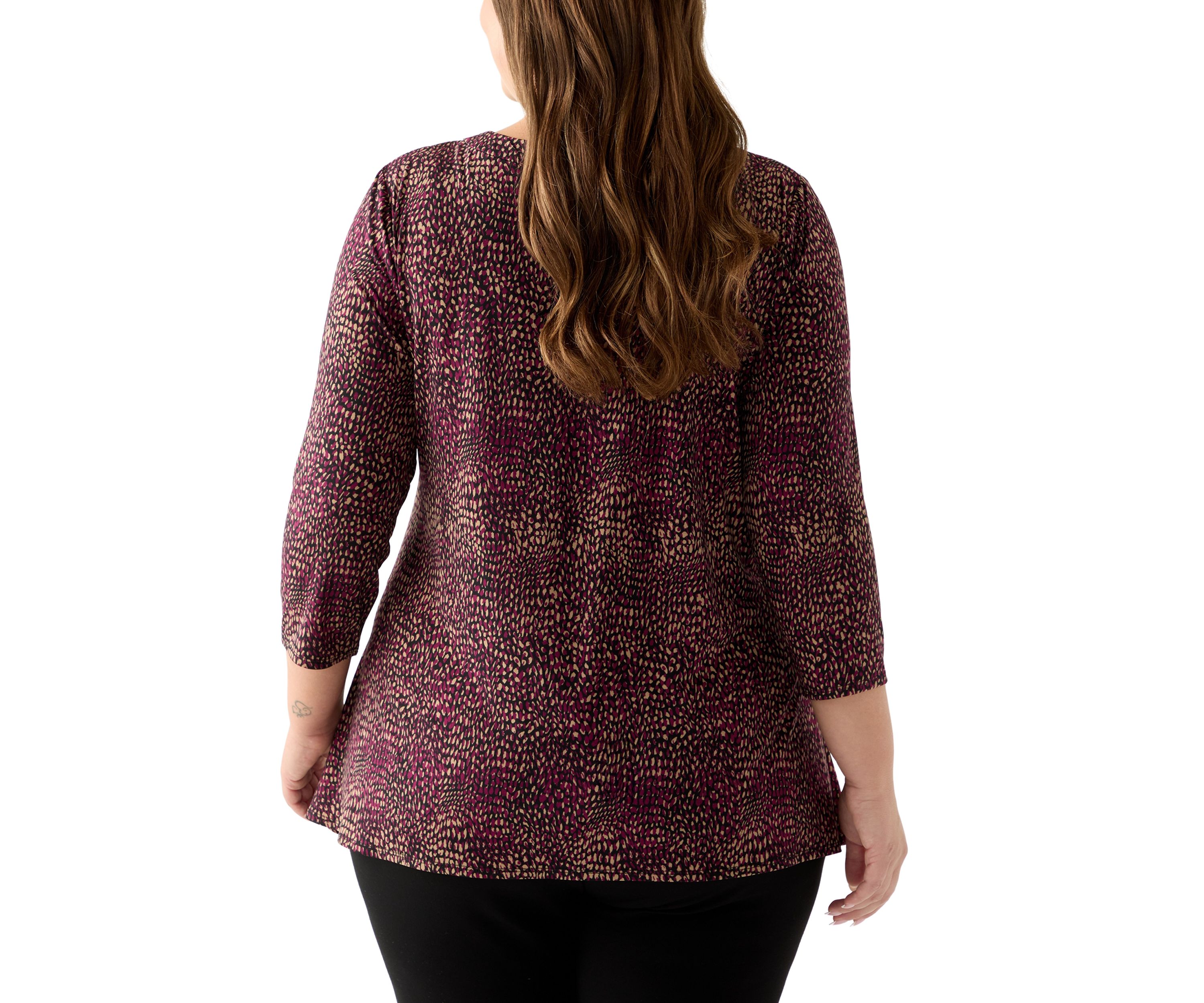 Plus Size 3/4 Drop Shoulder Printed Sharkbite Hem Tunic 