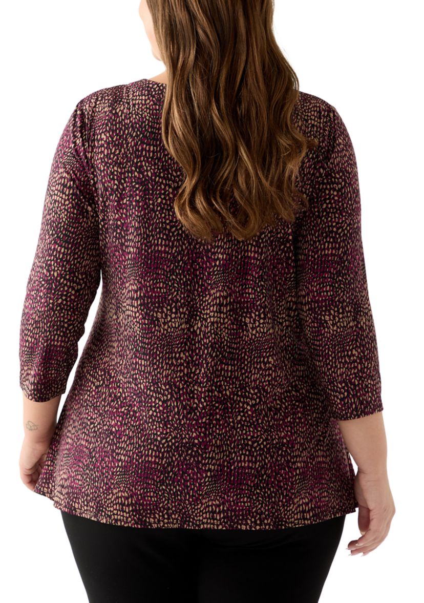 Plus Size 3/4 Drop Shoulder Printed Sharkbite Hem Tunic 