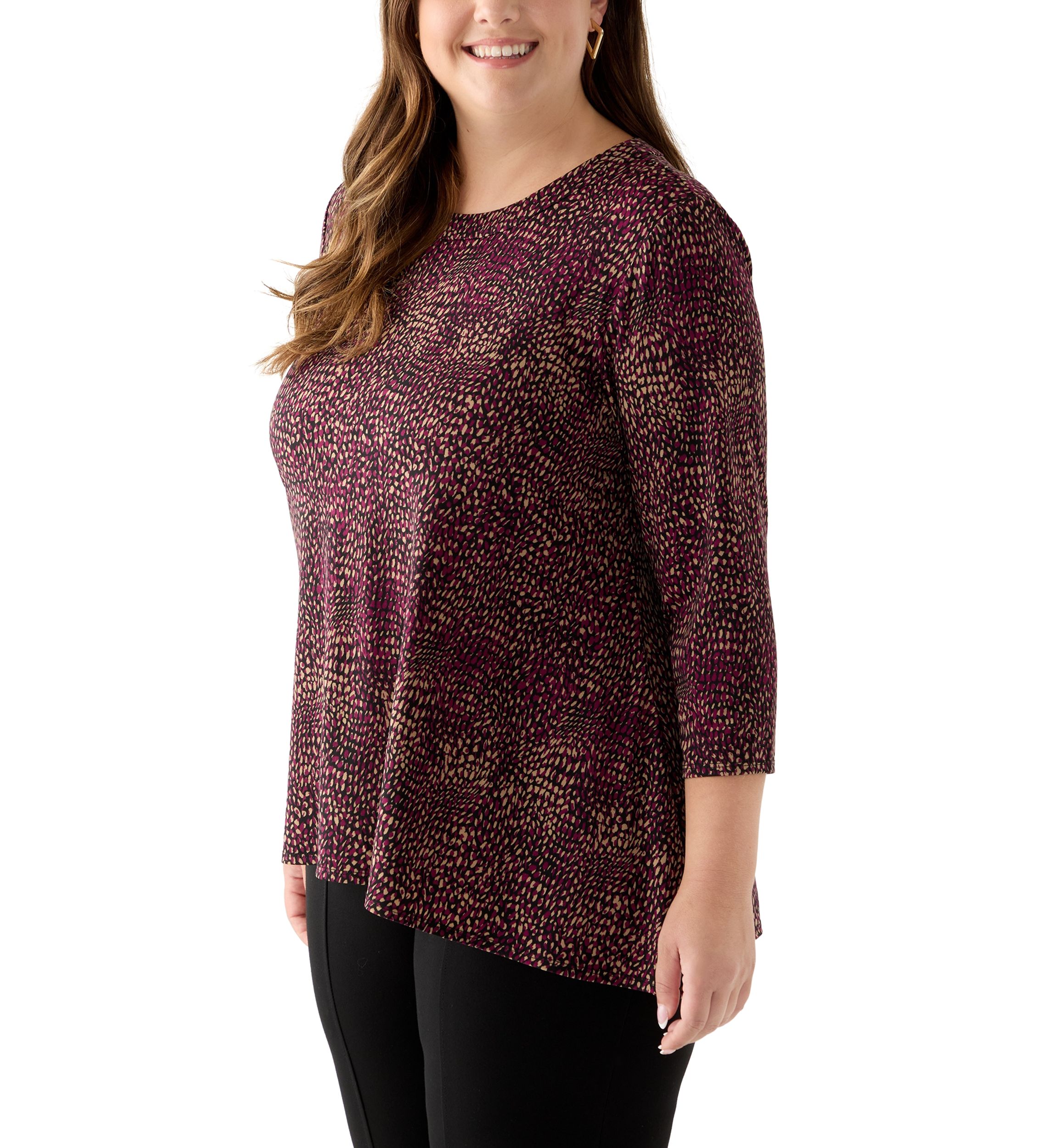 Plus Size 3/4 Drop Shoulder Printed Sharkbite Hem Tunic 