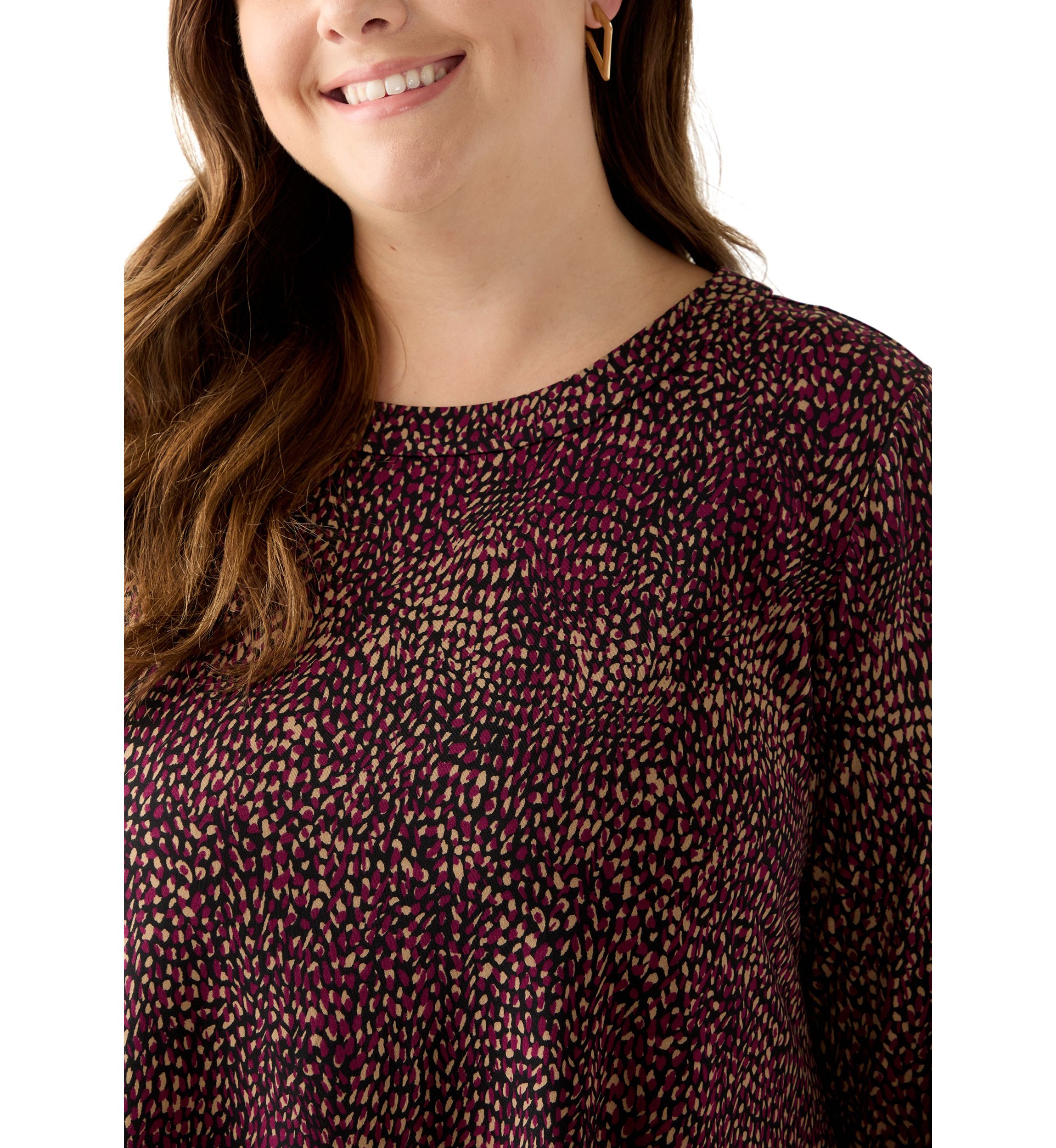 Plus Size 3/4 Drop Shoulder Printed Sharkbite Hem Tunic 