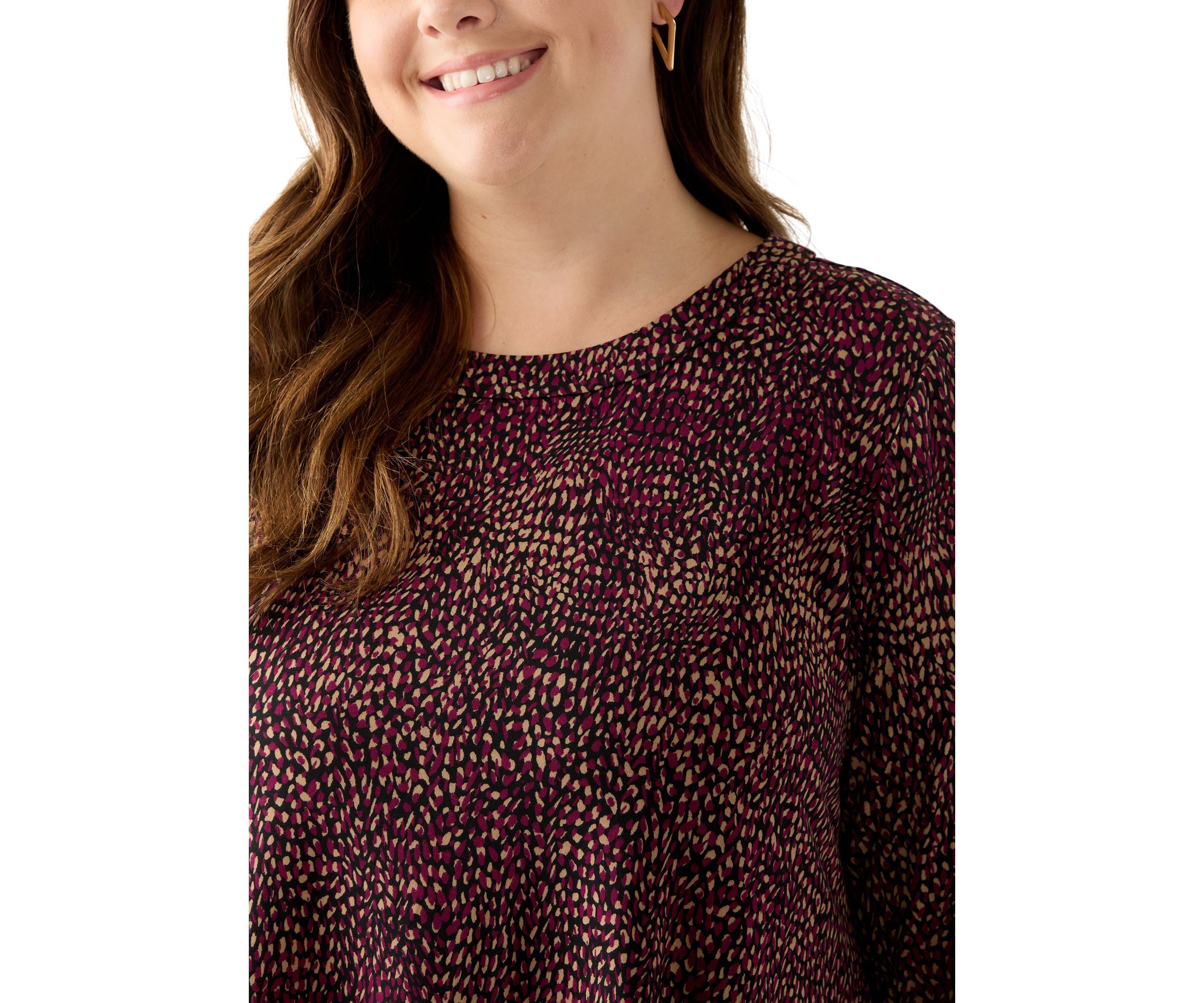 Plus Size 3/4 Drop Shoulder Printed Sharkbite Hem Tunic 