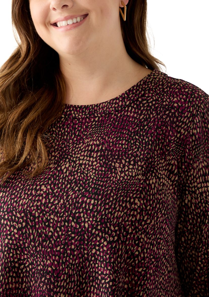 Plus Size 3/4 Drop Shoulder Printed Sharkbite Hem Tunic 