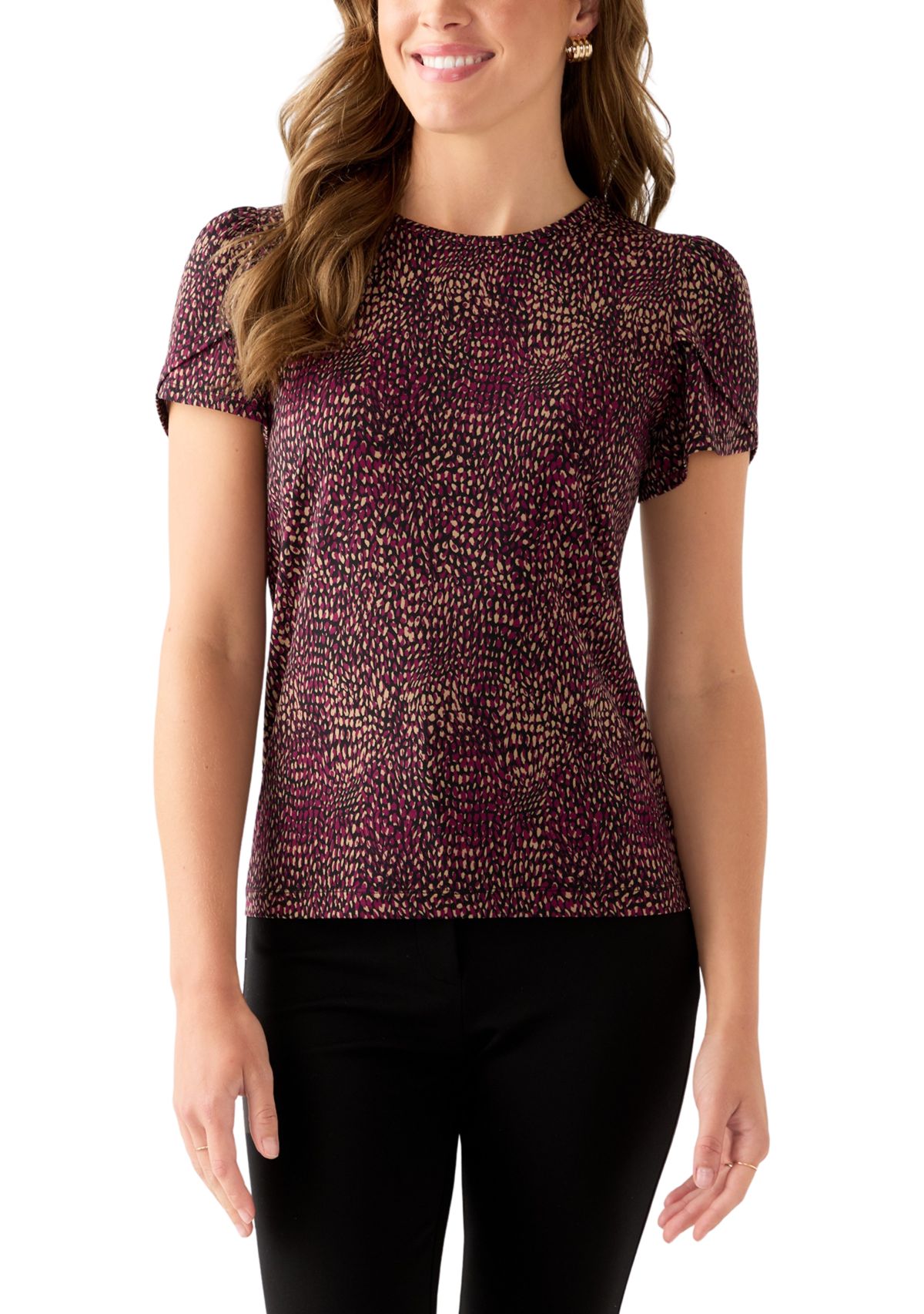 Womens Tulip Sleeve Printed Top 