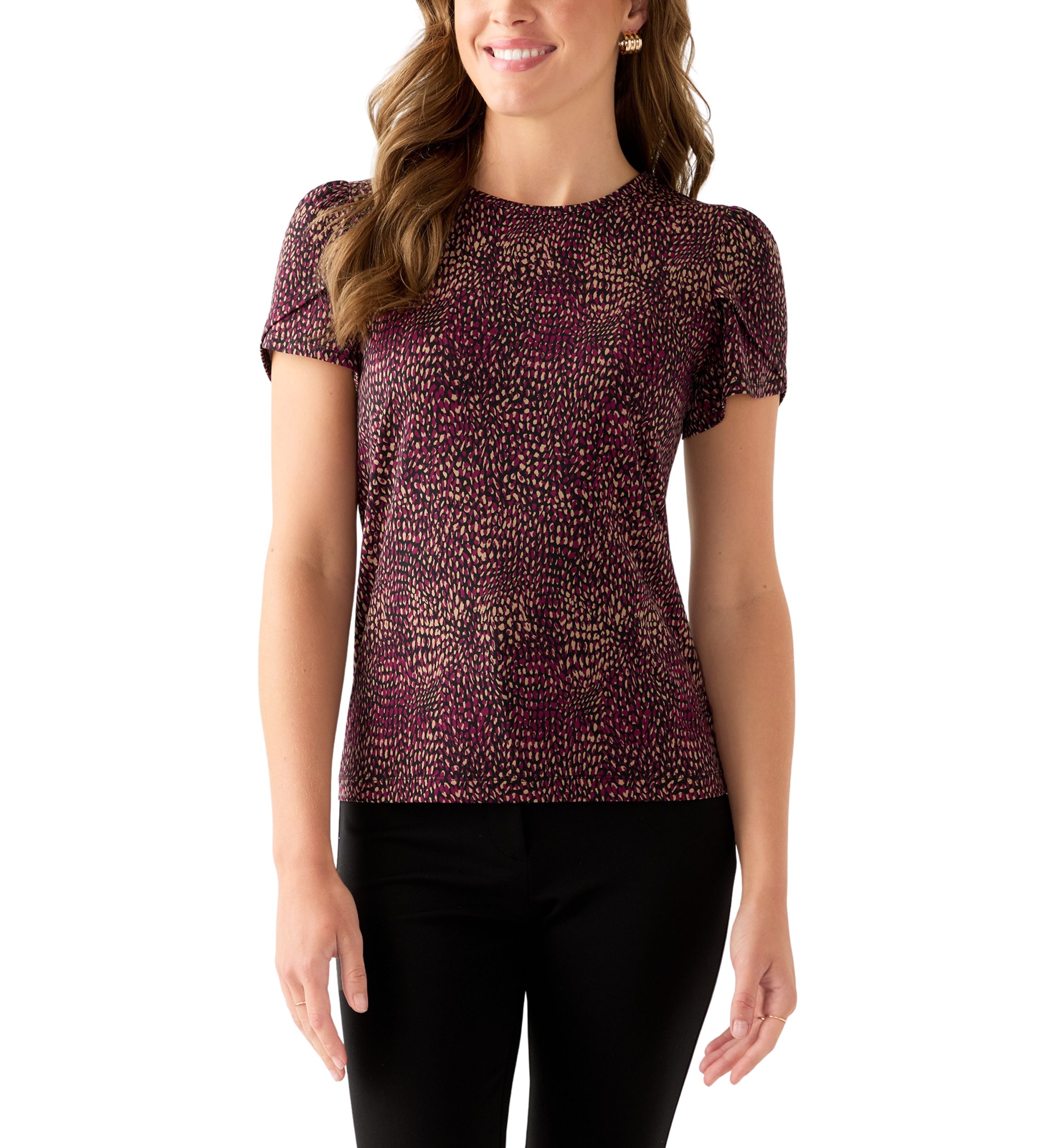 Womens Tulip Sleeve Printed Top 