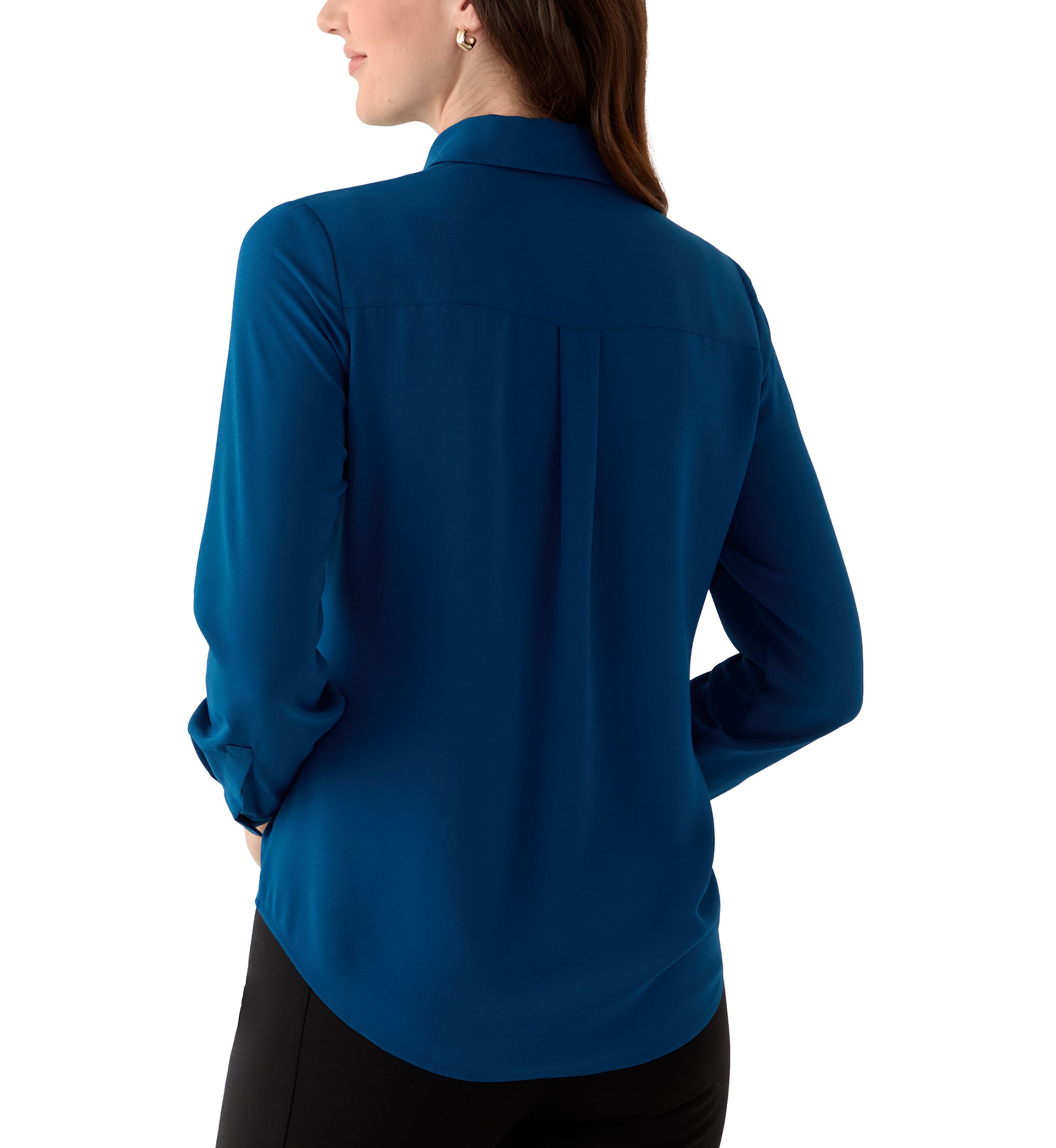 Petite Long Sleeve Button Front Utility Blouse 