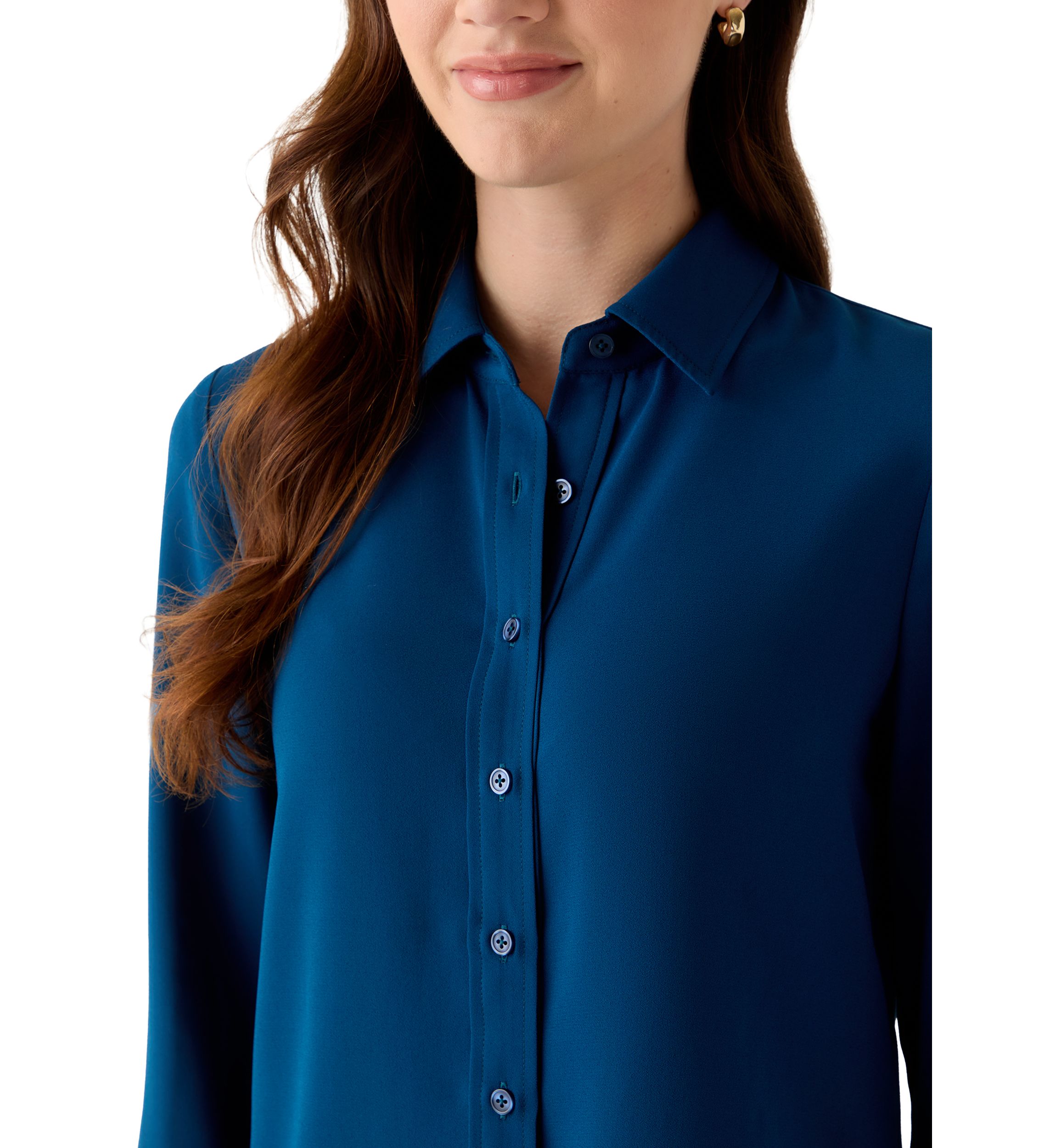 Petite Long Sleeve Button Front Utility Blouse 