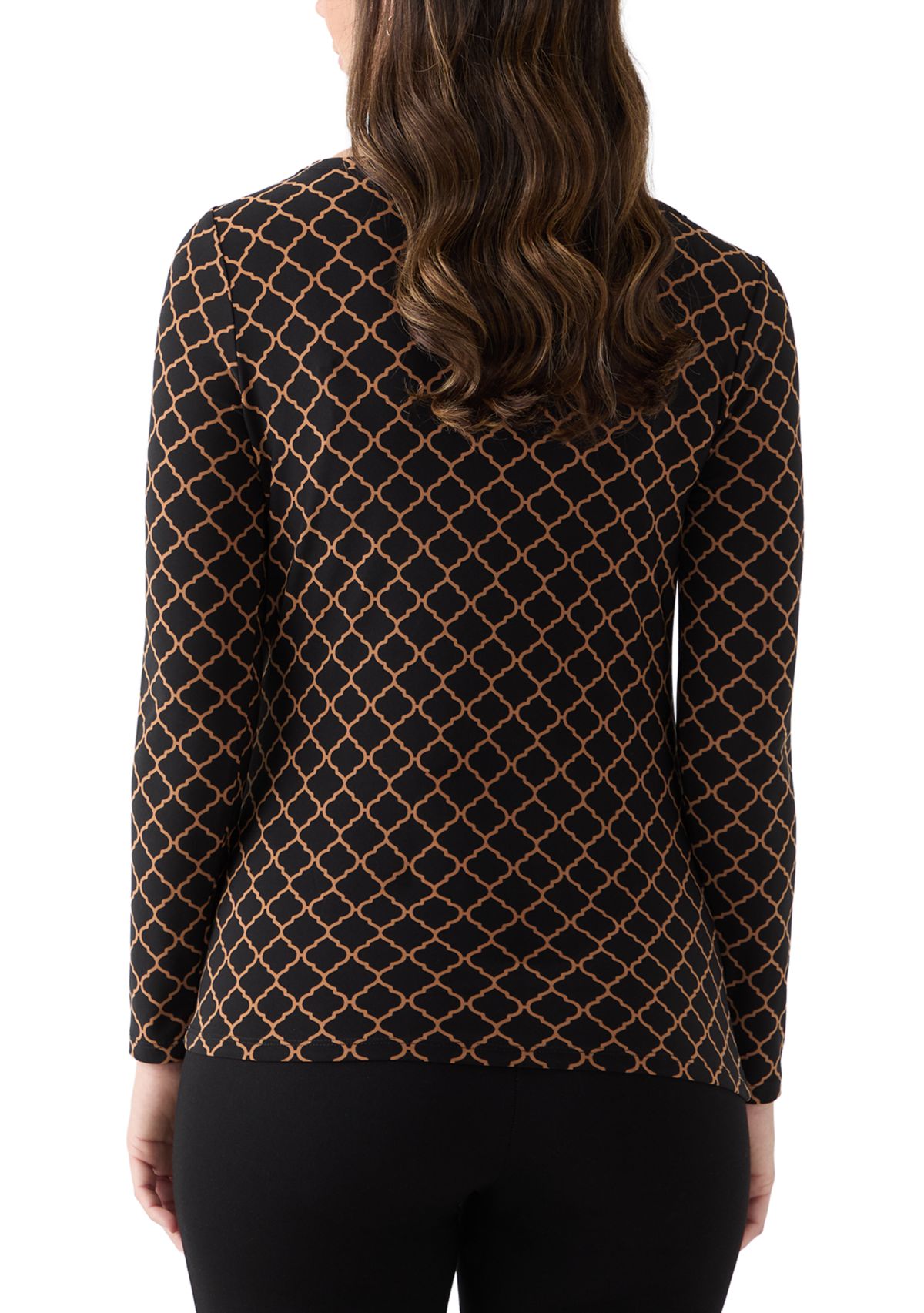 Womens Long Sleeve Ruched Front Printed Top 