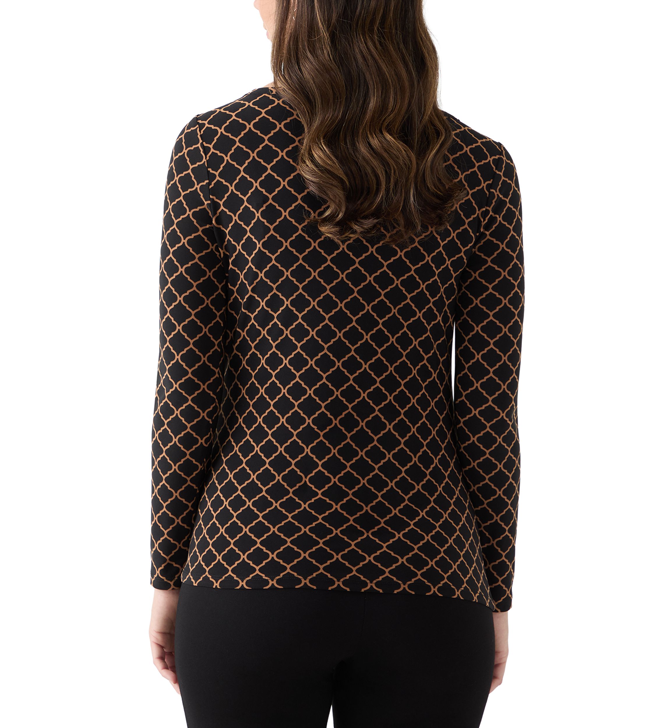 Womens Long Sleeve Ruched Front Printed Top 