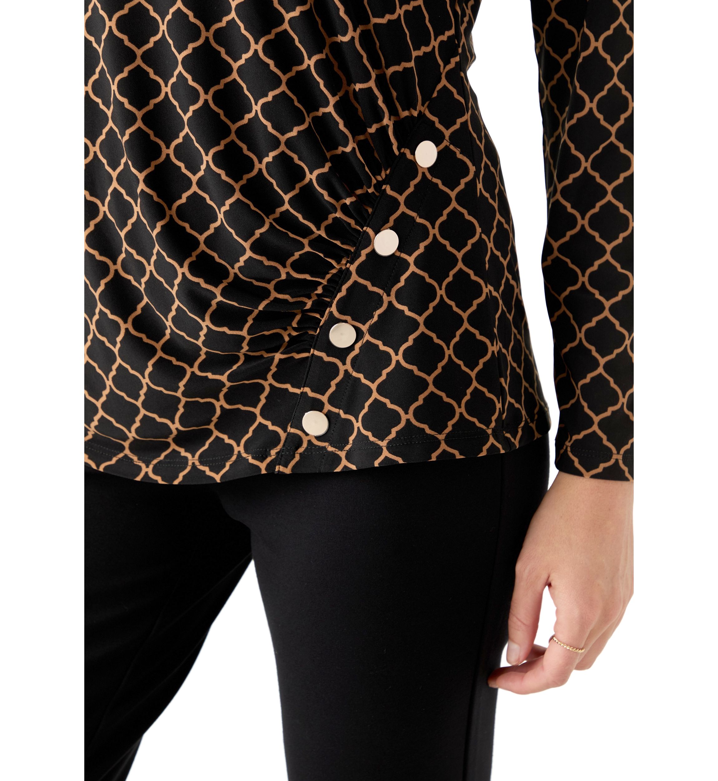 Petite Printed Long Sleeve Front Ruched Top with Rivets