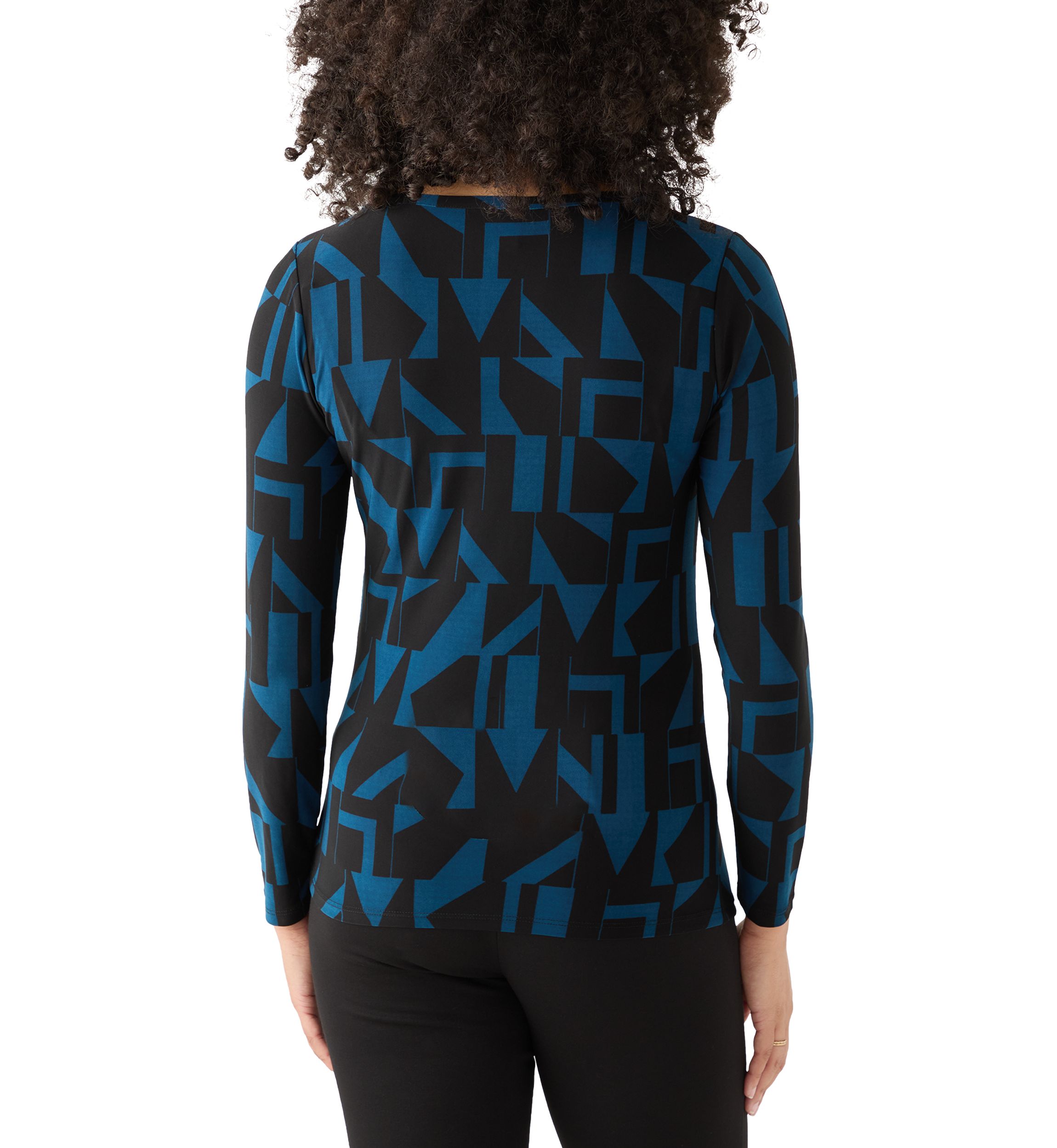 Womens Printed Long Sleeve Front Ruched Top with Rivets
