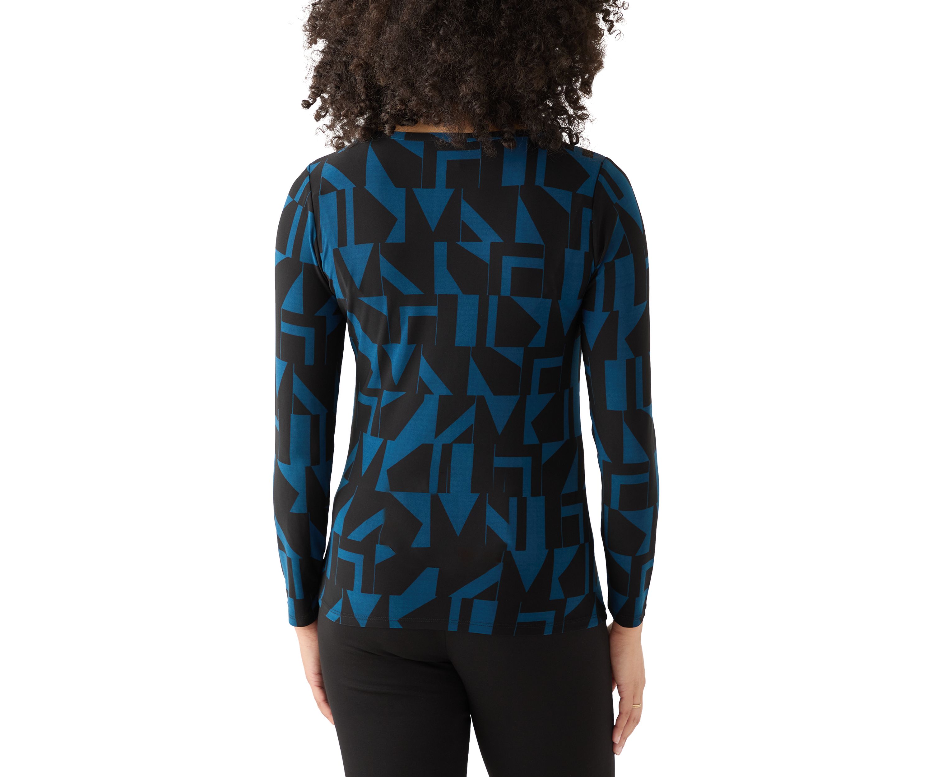 Womens Printed Long Sleeve Front Ruched Top with Rivets