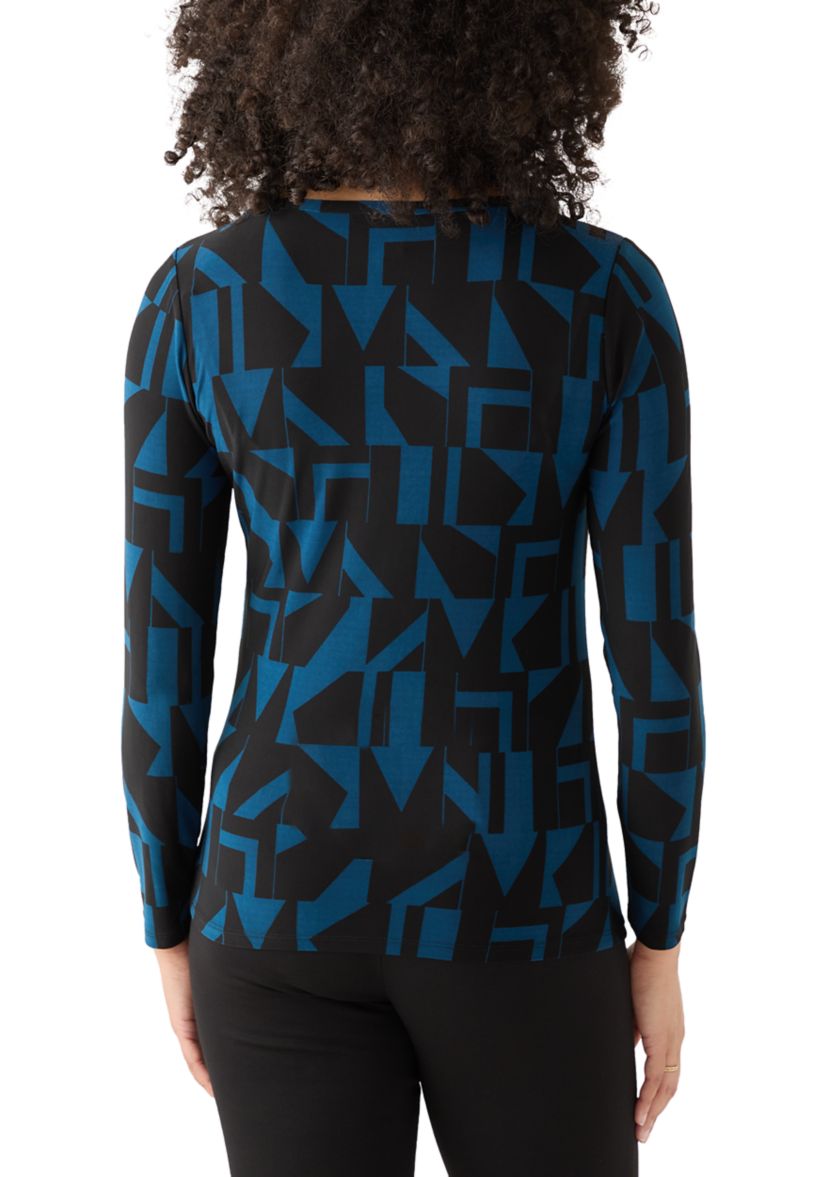 Womens Printed Long Sleeve Front Ruched Top with Rivets