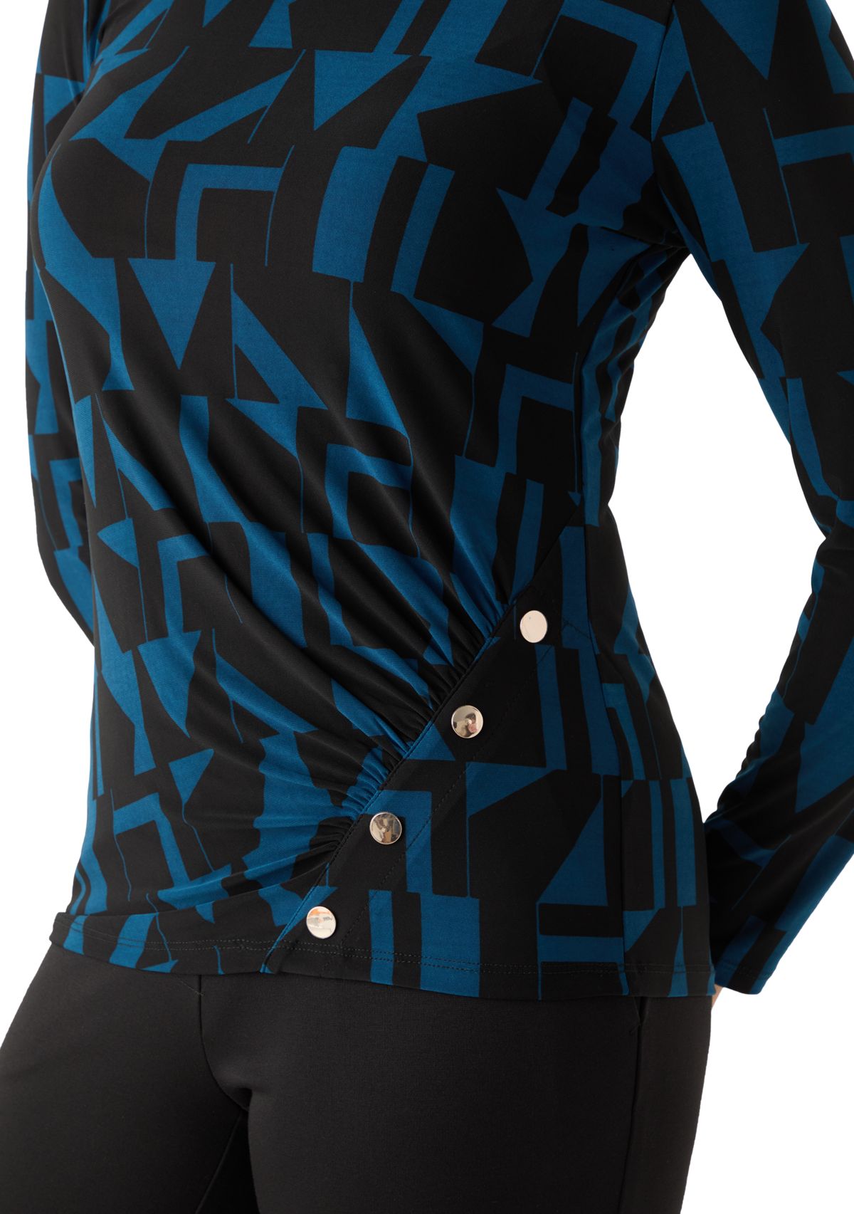 Womens Printed Long Sleeve Front Ruched Top with Rivets