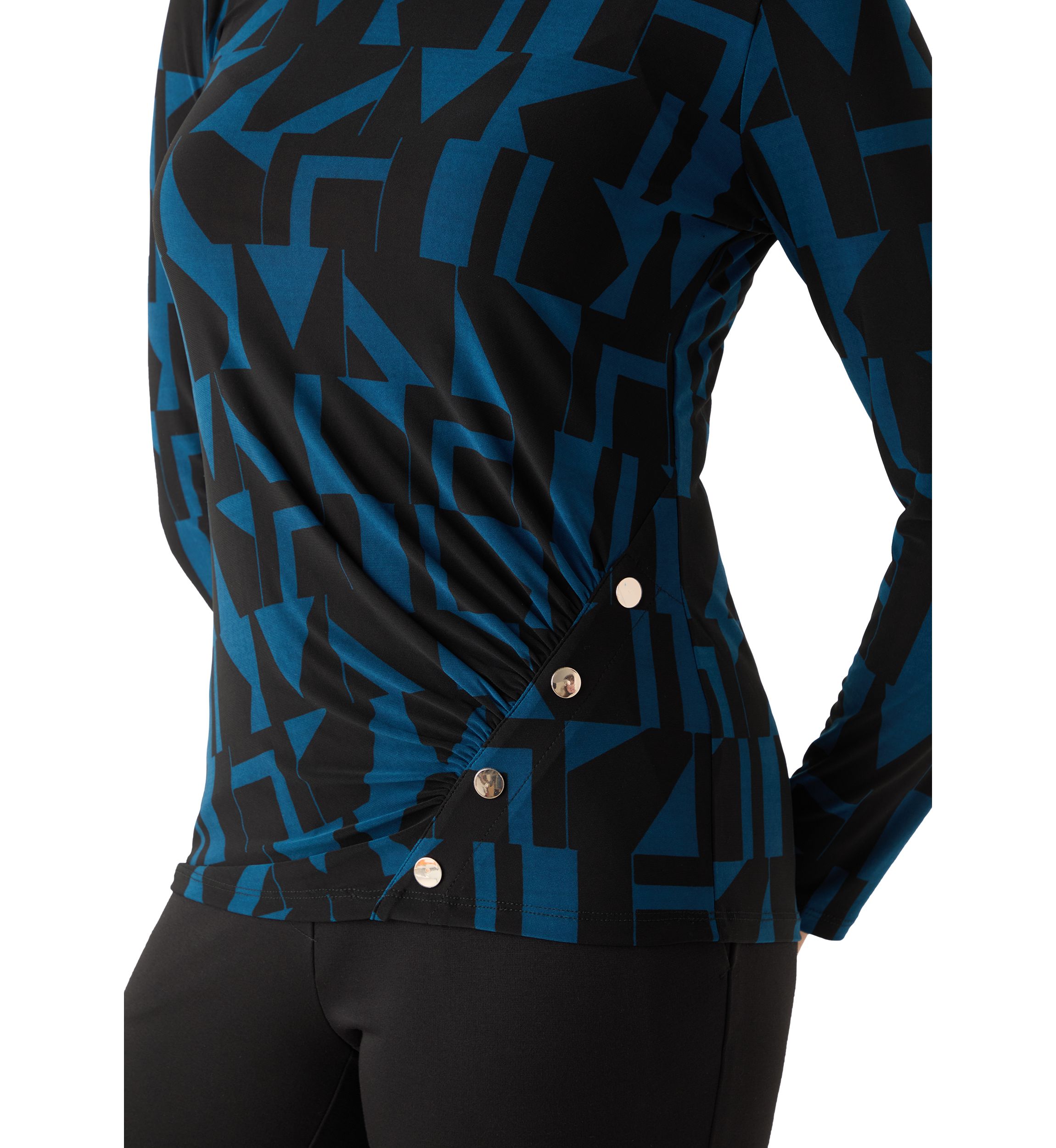 Womens Printed Long Sleeve Front Ruched Top with Rivets