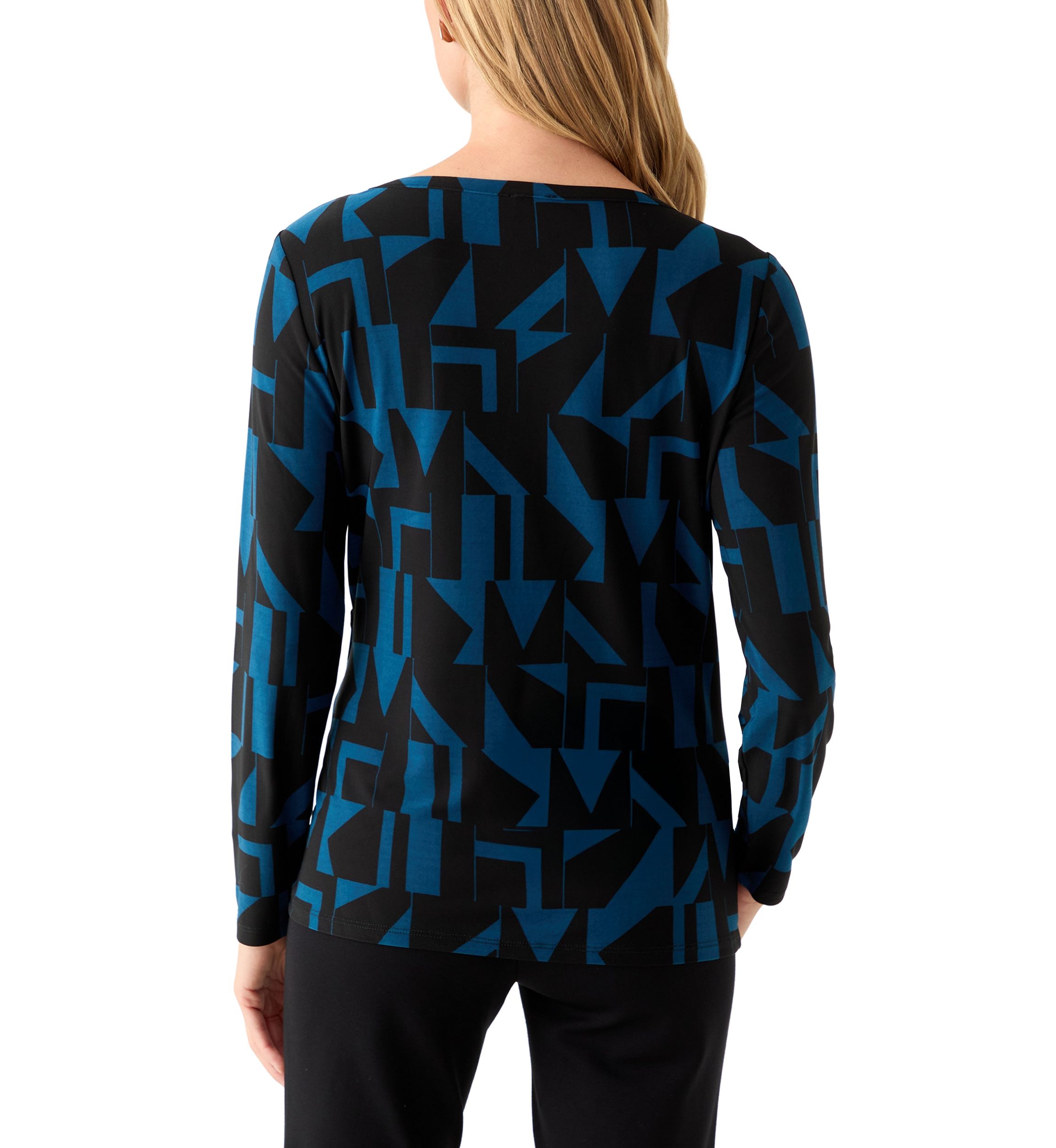 Petite Printed Long Sleeve Front Ruched Top with Rivets