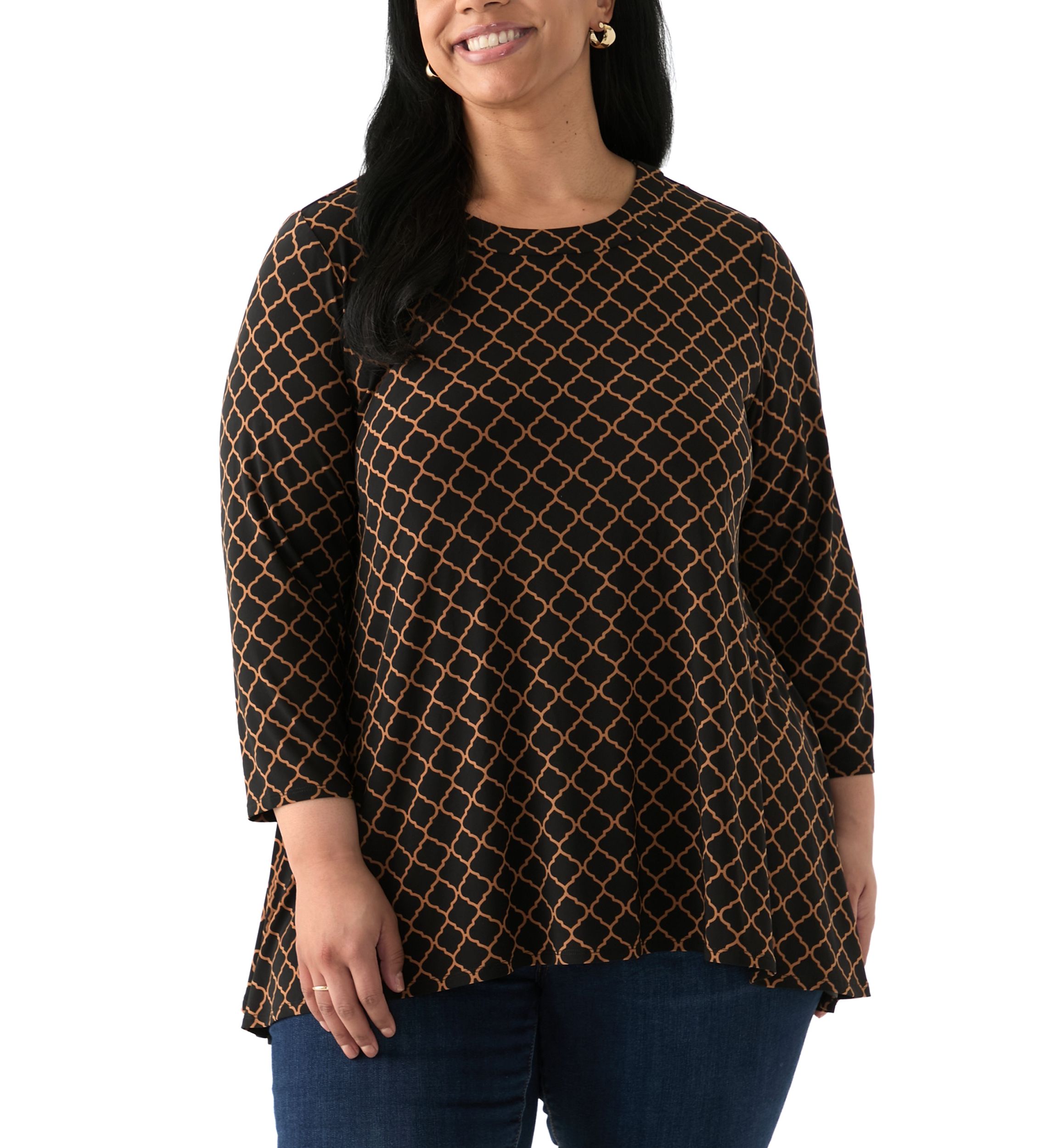 Plus Size 3/4 Sleeve Sharkbite Tunic T-Shirt