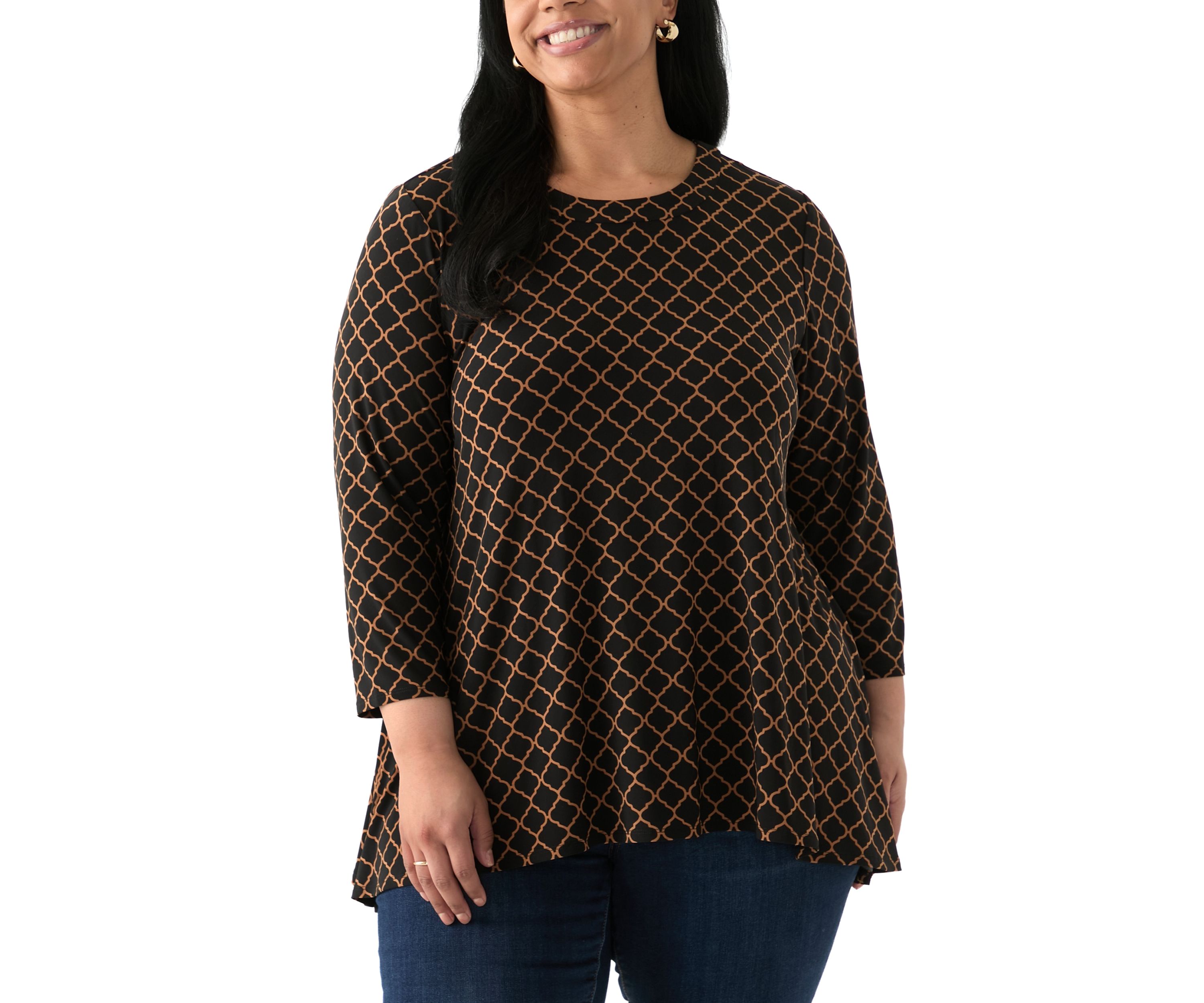 Plus Size 3/4 Sleeve Sharkbite Tunic T-Shirt