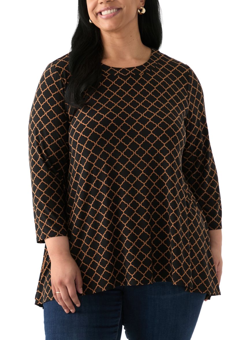 Plus Size 3/4 Sleeve Sharkbite Tunic T-Shirt