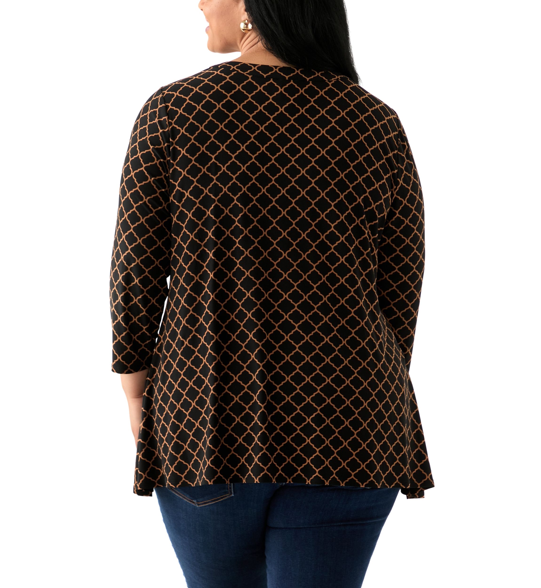 Plus Size 3/4 Sleeve Sharkbite Tunic T-Shirt