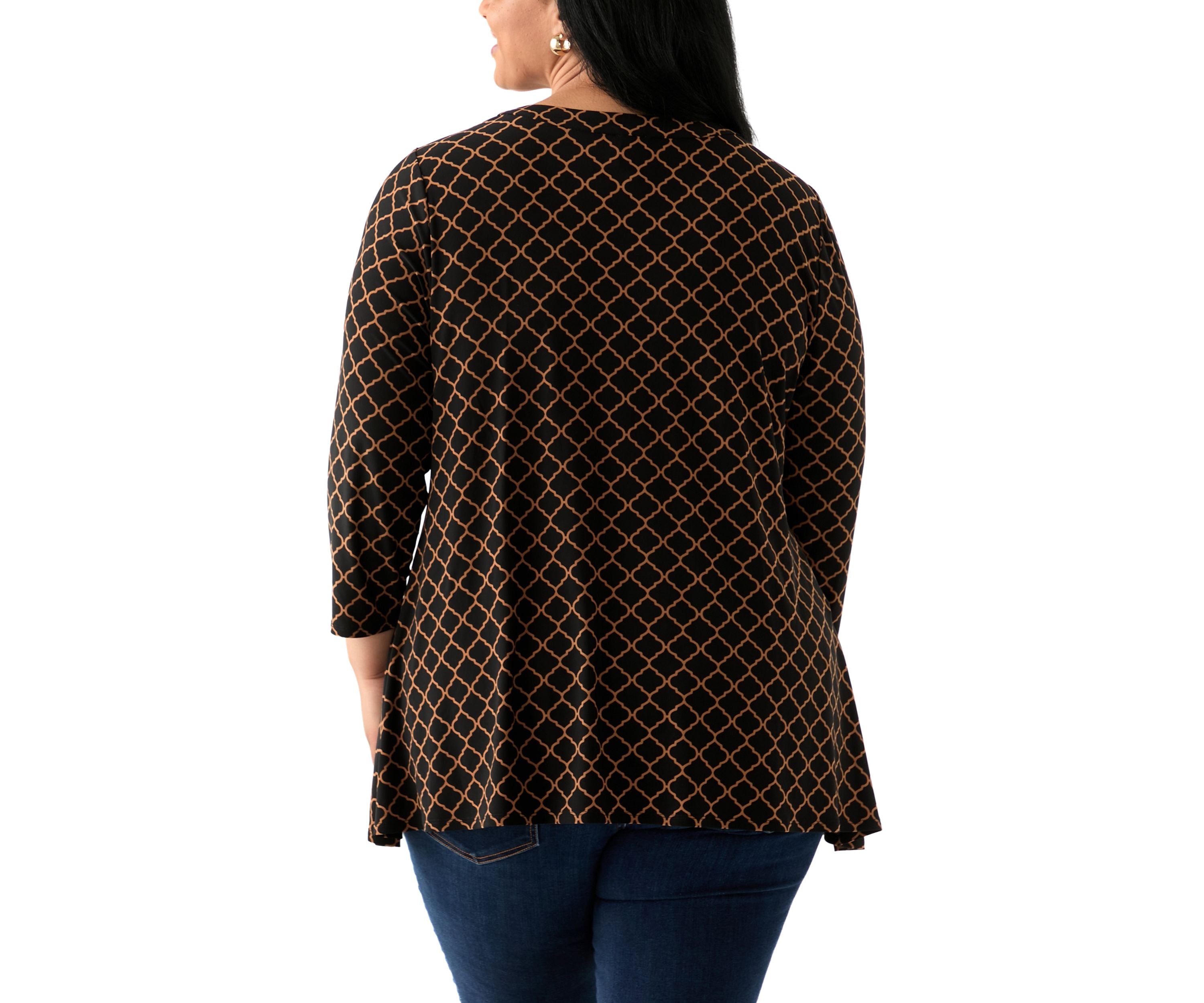 Plus Size 3/4 Sleeve Sharkbite Tunic T-Shirt