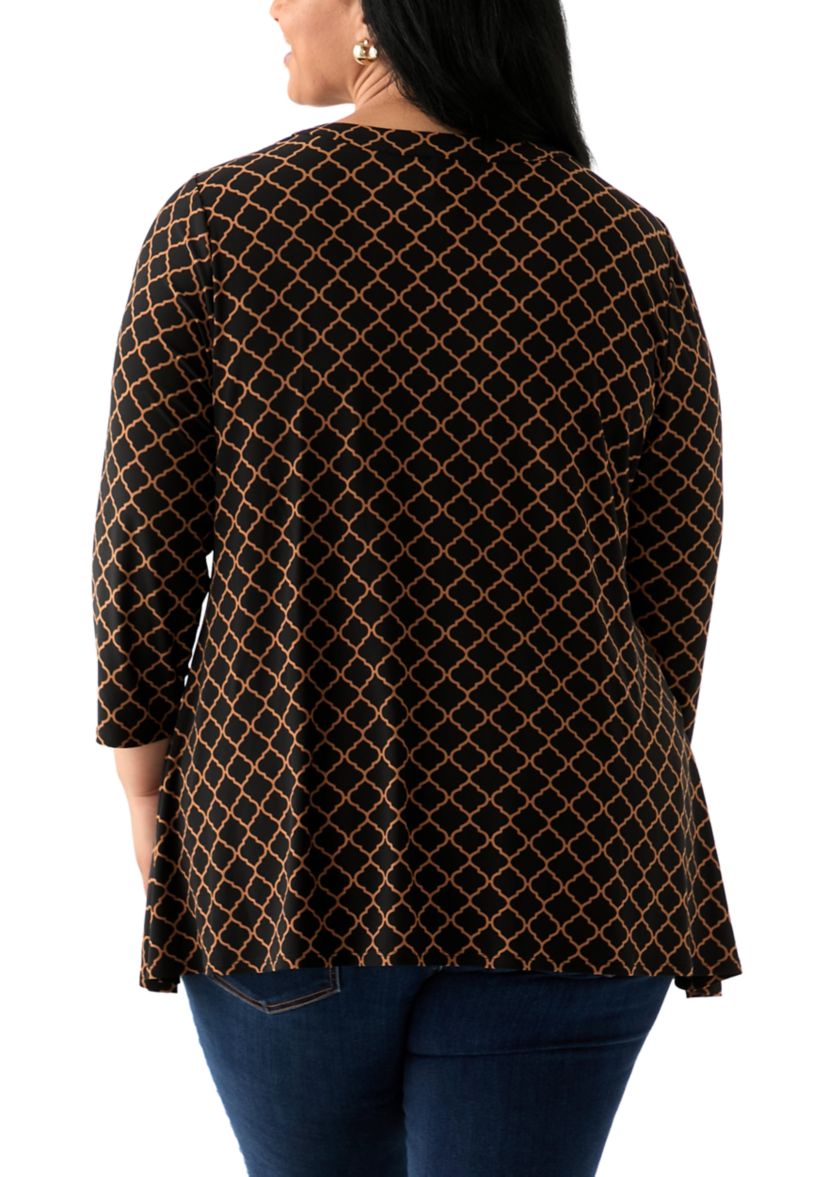 Plus Size 3/4 Sleeve Sharkbite Tunic T-Shirt