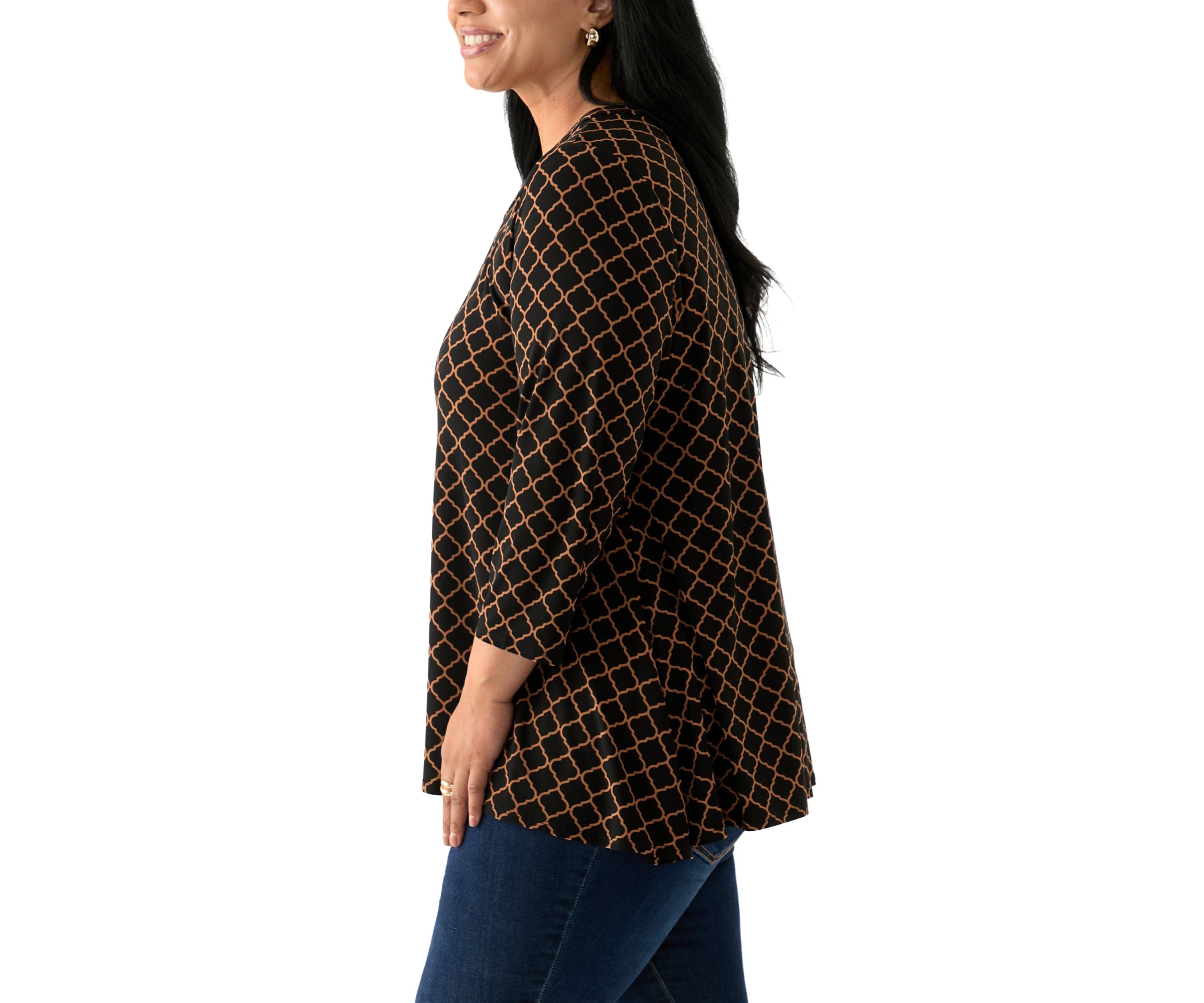 Plus Size 3/4 Sleeve Sharkbite Tunic T-Shirt